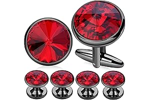 Men's Cuff Links Set With 4/6 Shirt Studs, Red