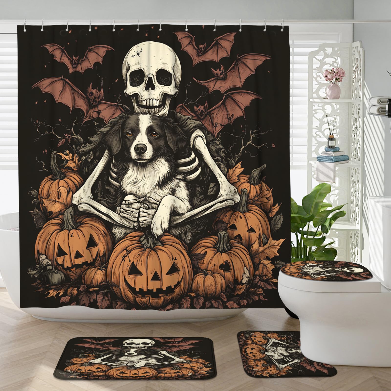 Rideau de douche Halloween Border Collie pour créer une ambiance automnale dans votre salle de bain