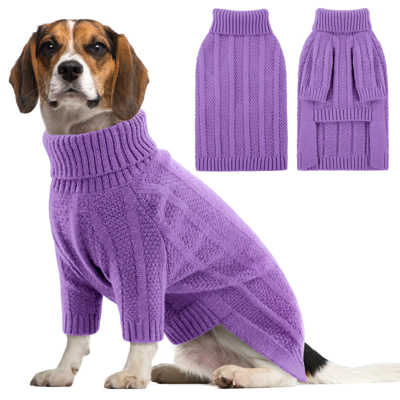 Queenmore Dog Jumpers Large Size, Knitted Turtleneck Winter Sweater for Dachshund French Bulldog, Greyhound, Whippet, Corgi (Purple, L)