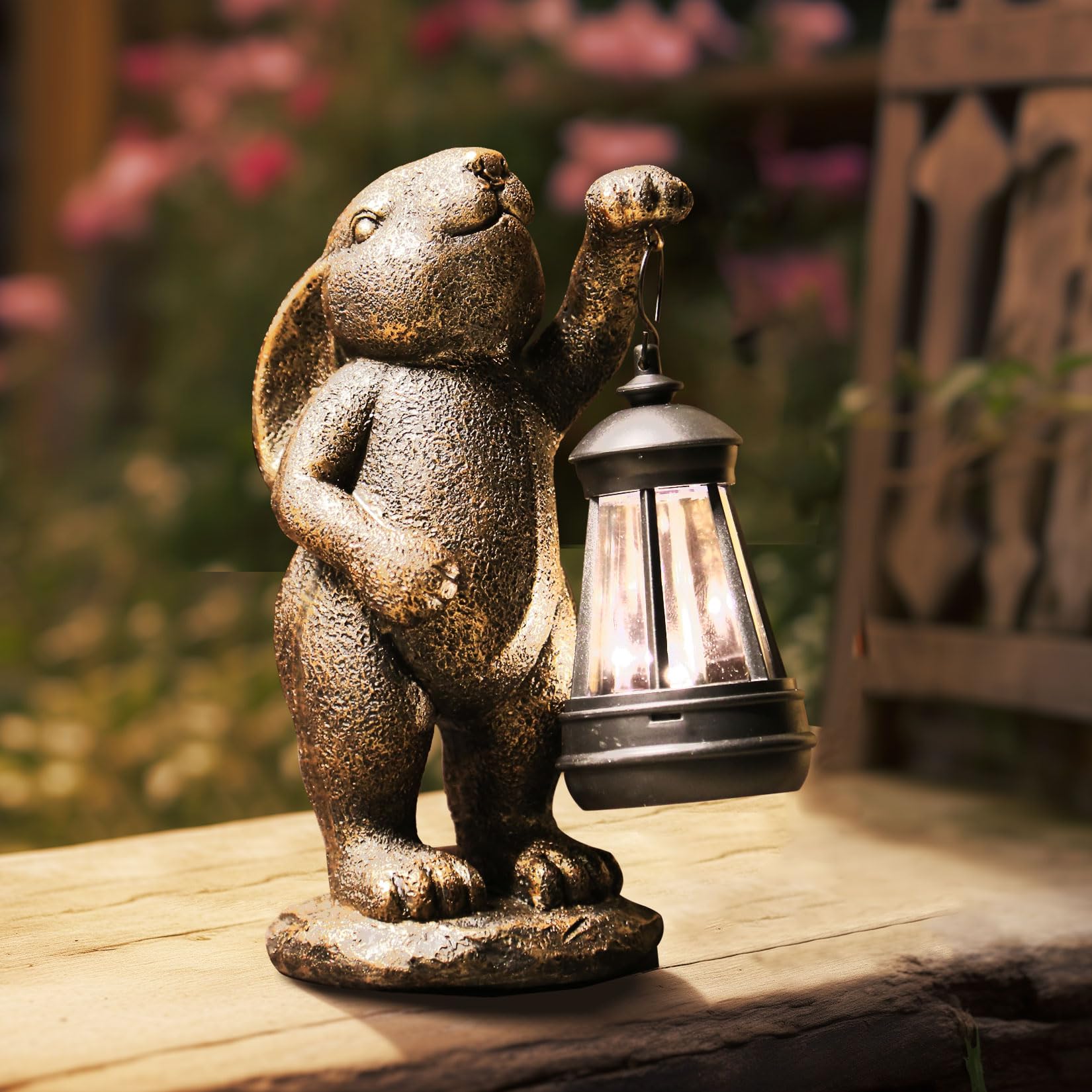 newvivid Garden Statues Outside Bunny Decor Solar Rabbit Derations Outdoor Statue Yard Lawn Ornament Sculpture Gifts