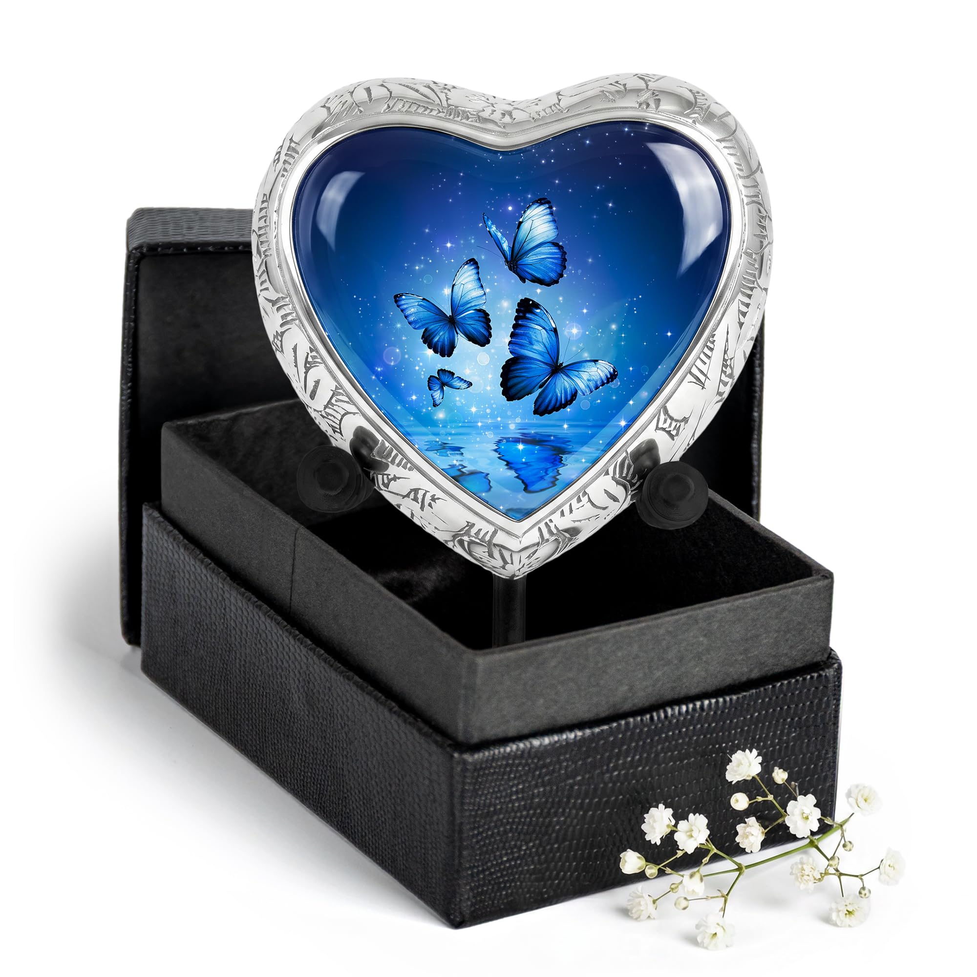STONLIF Blue Butterfly Urn for Female – Small Keepsake Heart Funeral Memorial Urn – Decorative Urn for Female – Burial or Home Display