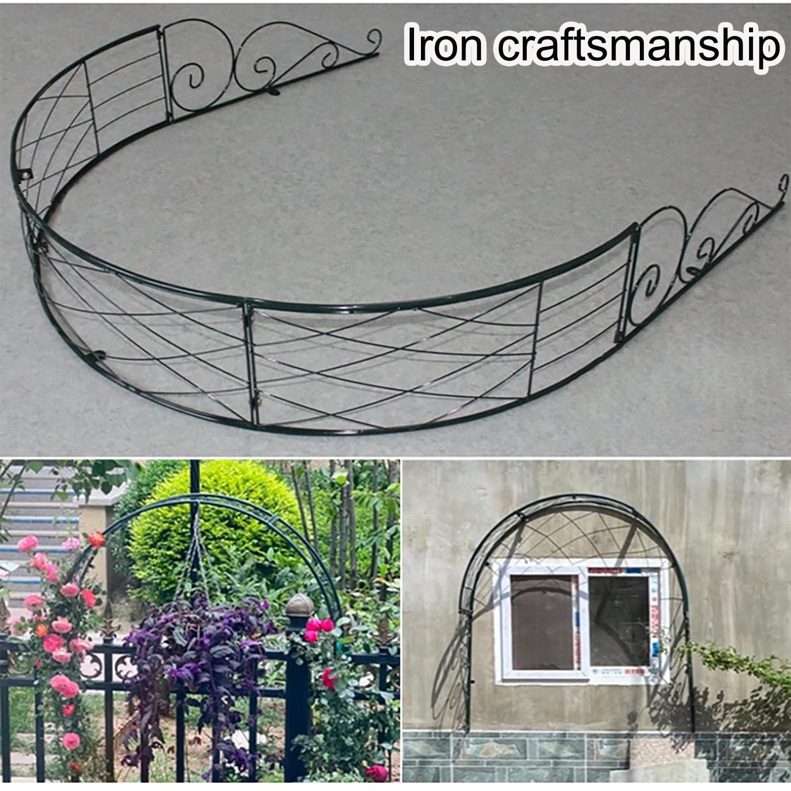 Arco da giardino in metallo, supporto rustico per rampicanti per rose, viti ed edera, decorazione da giardino per finestre, porte e balconi, ERQ668