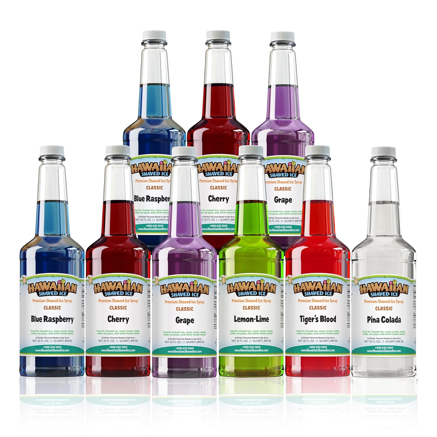 Hawaiian Shaved Ice Syrup Quart 3pack, Cherry, Grape