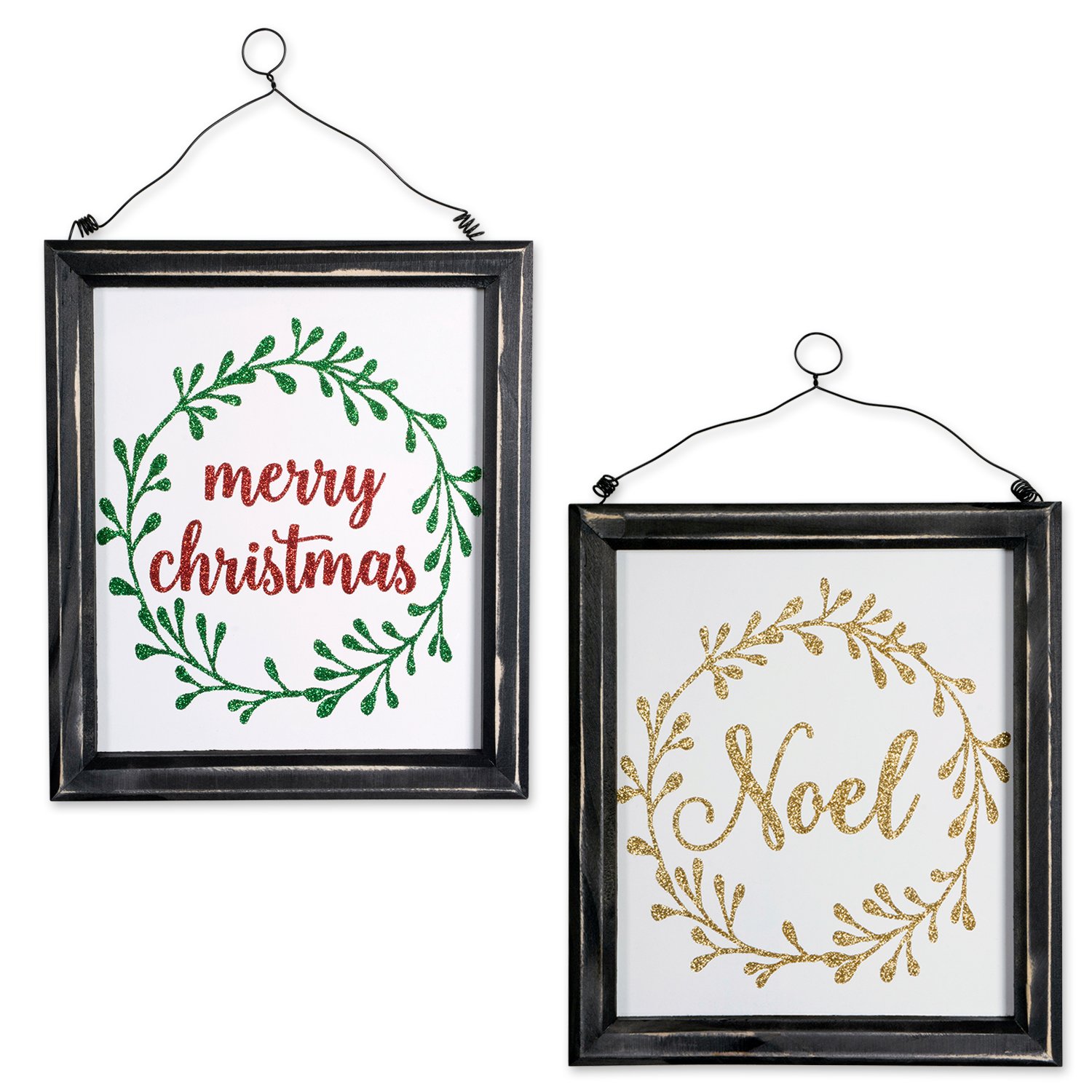 DII Holiday Hanging Wall Decor Lightweight & Decorative, 9.75x8.5x0.63, Noel & Merry Christmas Signs, 2 Count