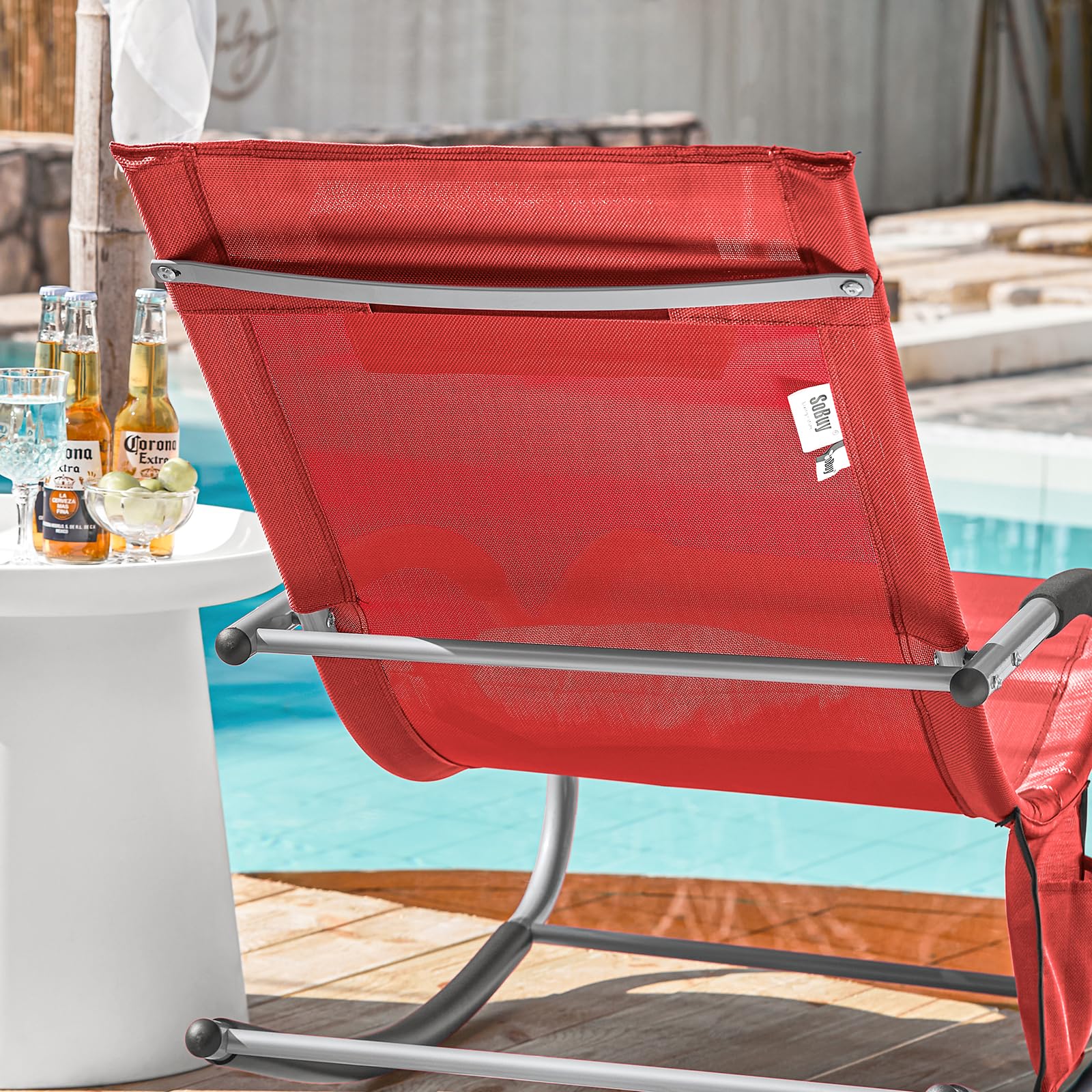 SoBuy Muebles de Jardin Mecedora Silla Tumbona de Exterior Reclinable y Ergonómica Resistente al Clima para Jardín, Terraza y Camping 150 kg de Carga OGS28-R