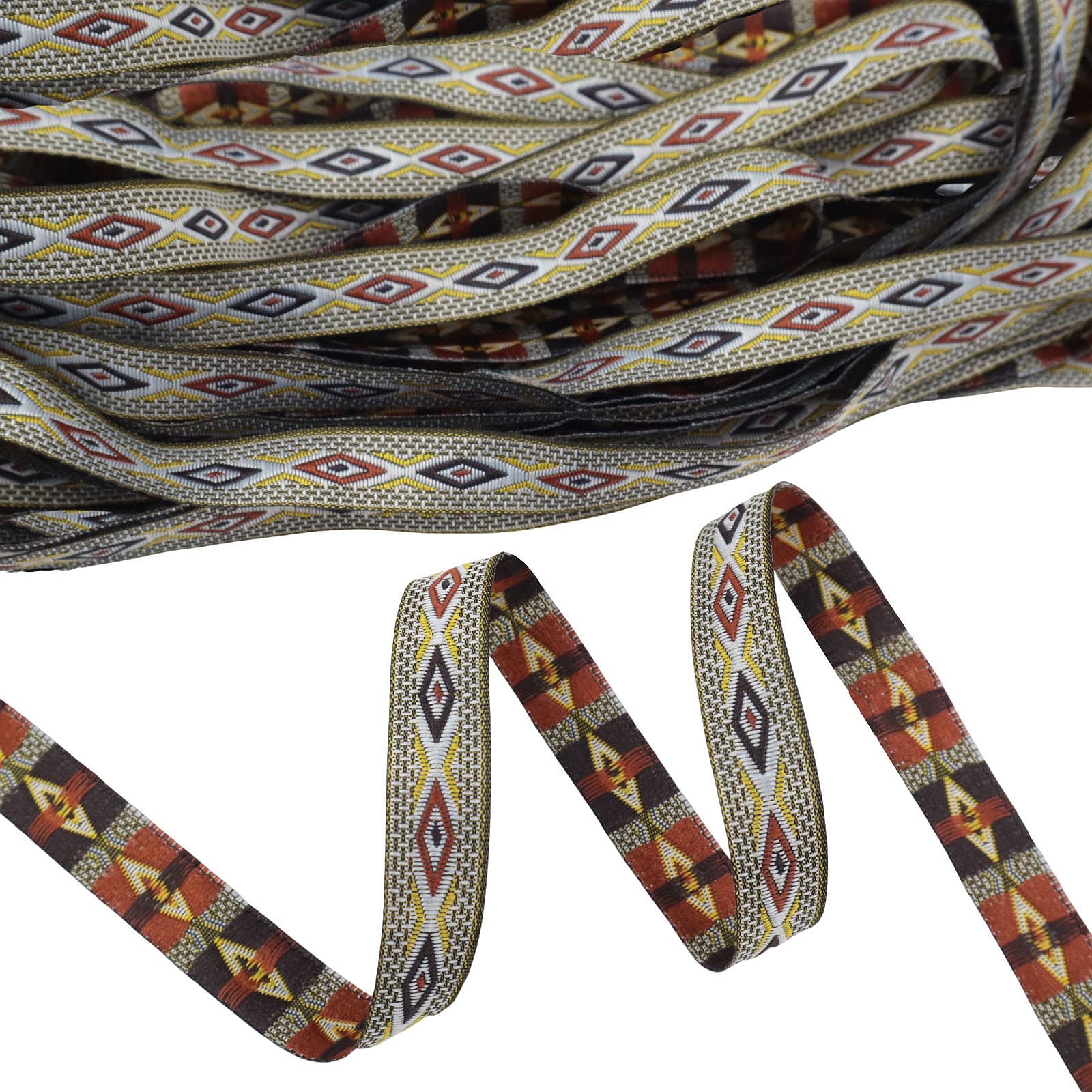 IDONGCAIJacquard Ribbon, 10 Yards Narrow Coloured Rhombus Jacquard Trim Geometric Embroidered Ribbon for Sewing.