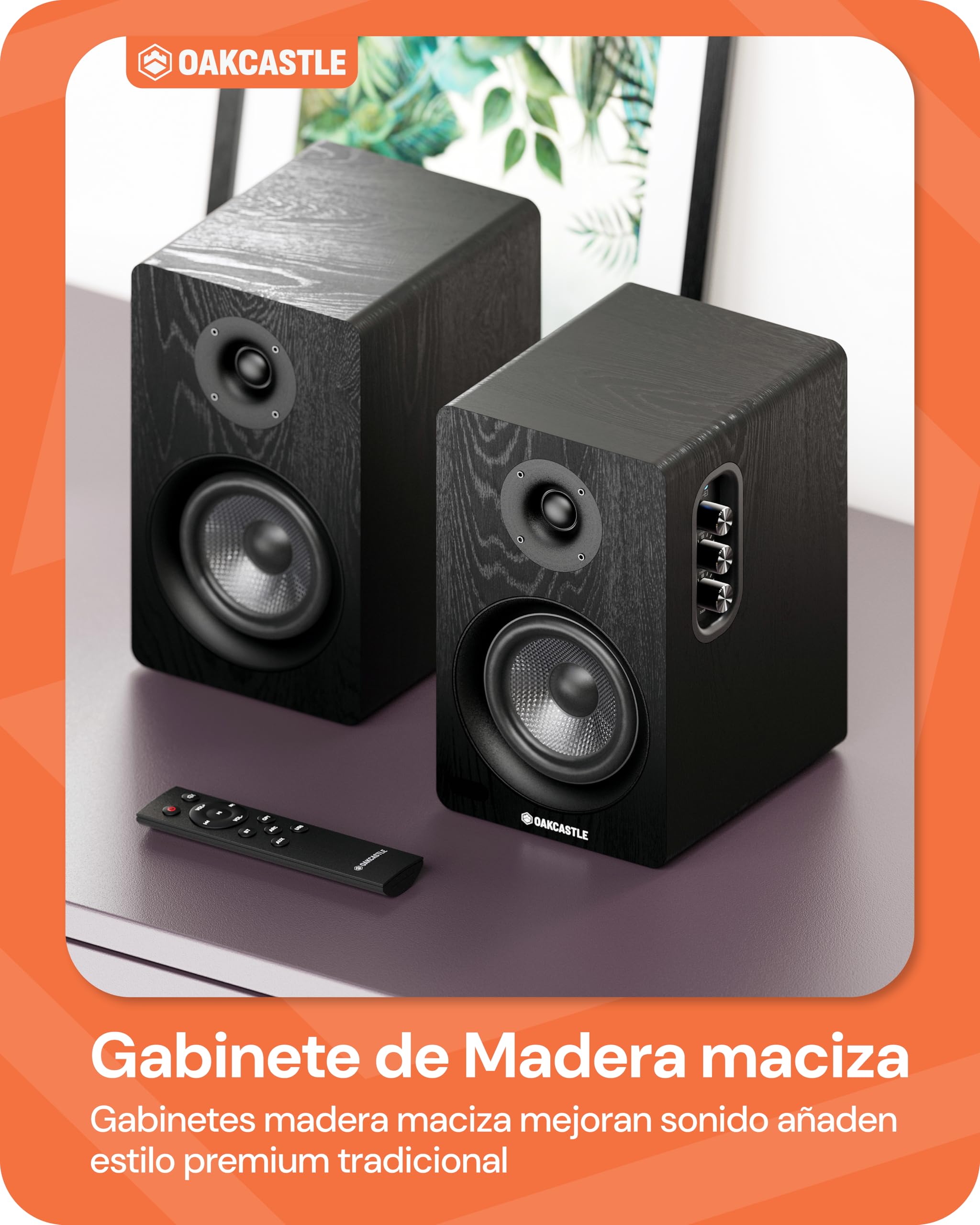 Oakcastle BK100 Altavoces Autoamplificados Bluetooth 5.4 | 60W 2.0 Altavoz PC | Altavoces para TV con HDMI ARC | Altavoz Activos para Tocadiscos | Monitores de Estudio HiFi con Control Remoto (Negro)