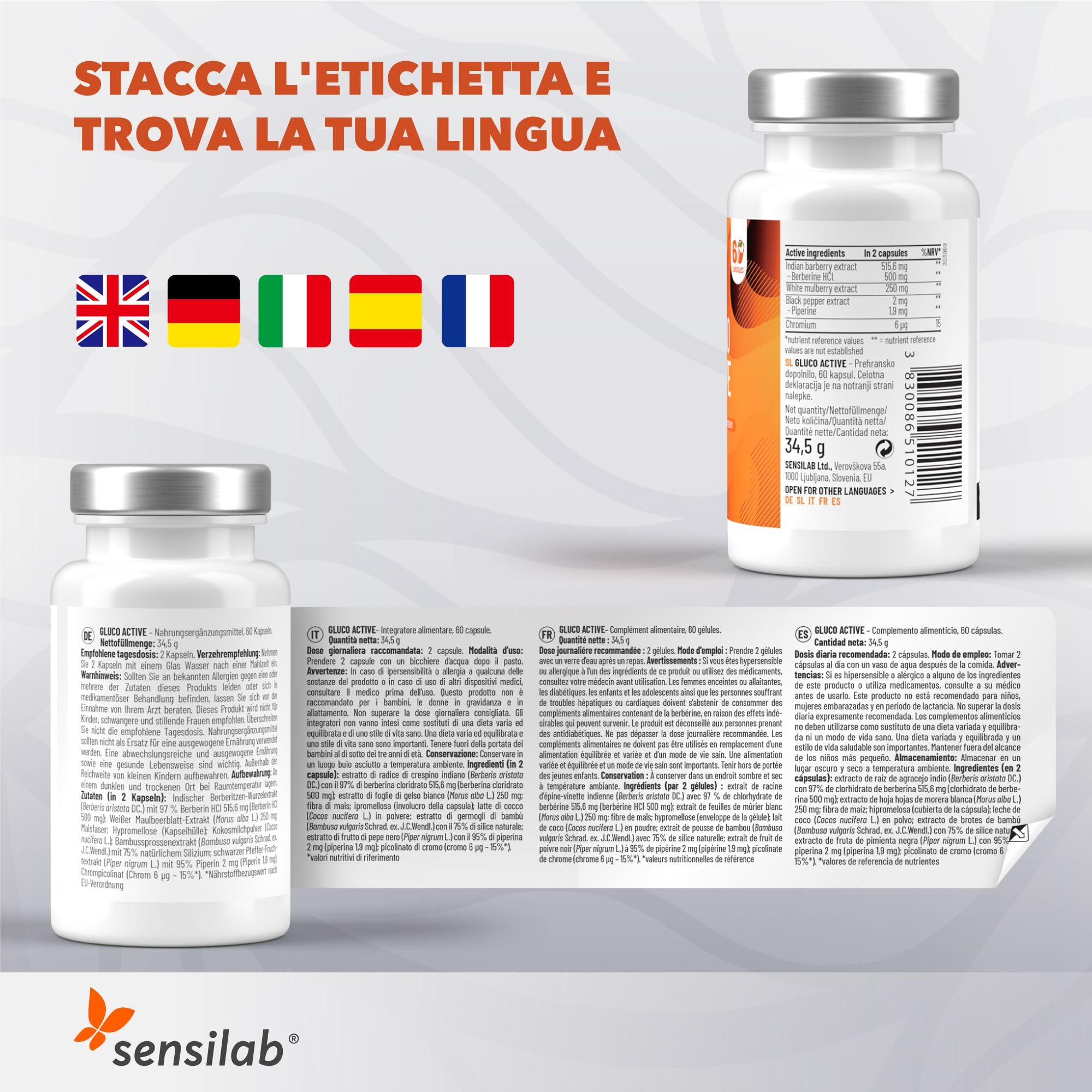 Essentials Metabolic Active con Berberina, Cromo e Gelso Bianco – Integratore Naturale per il Metabolismo e l’Equilibrio Energetico, Vegano, 60 Capsule di Sensilab
