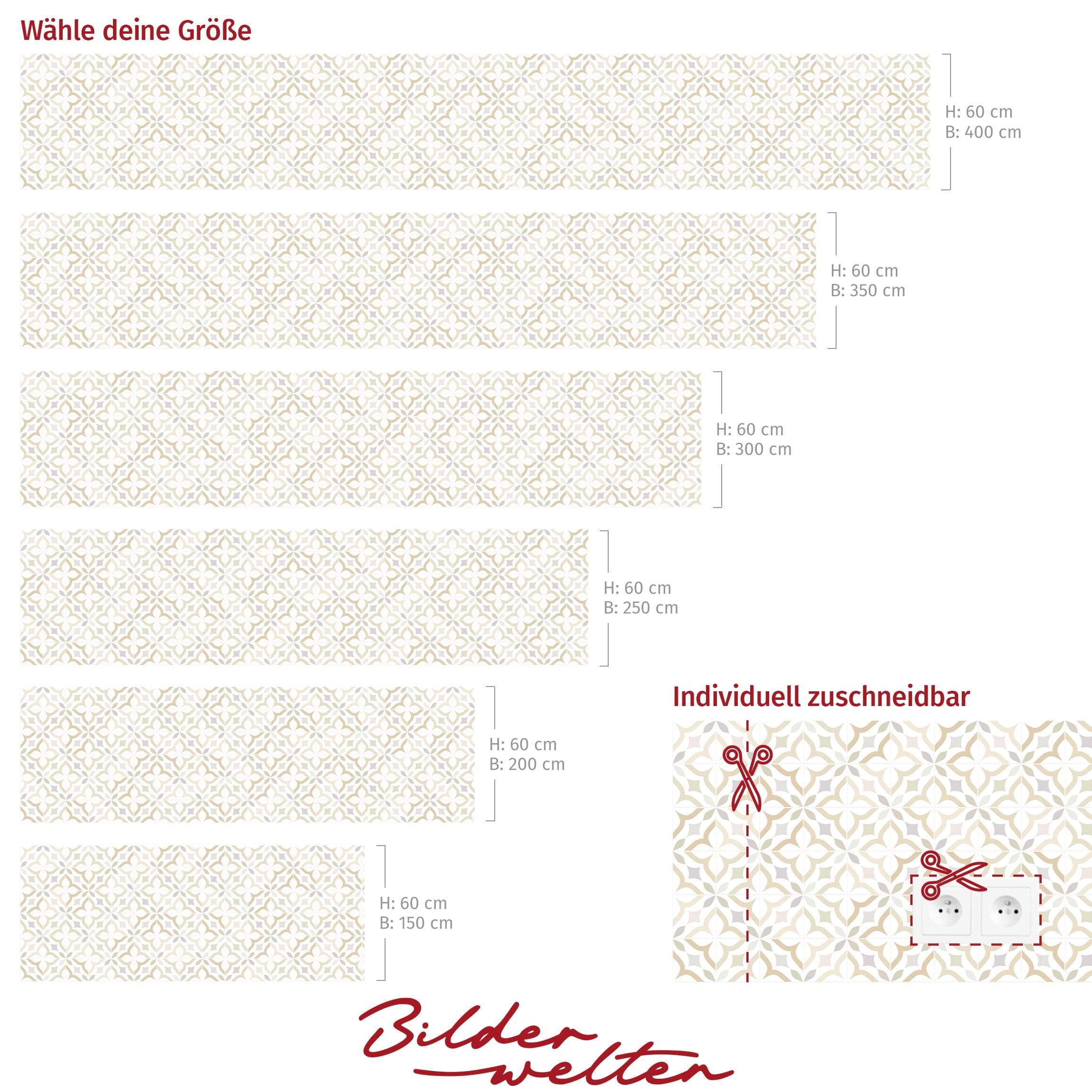 Bilderwelten Küchenrückwand Folie Glänzend 60x200 cm Geometrische Fliesen - Ancona Spritzschutz Fliesenspiegel Küche-Rückwand Motiv Klebefolie