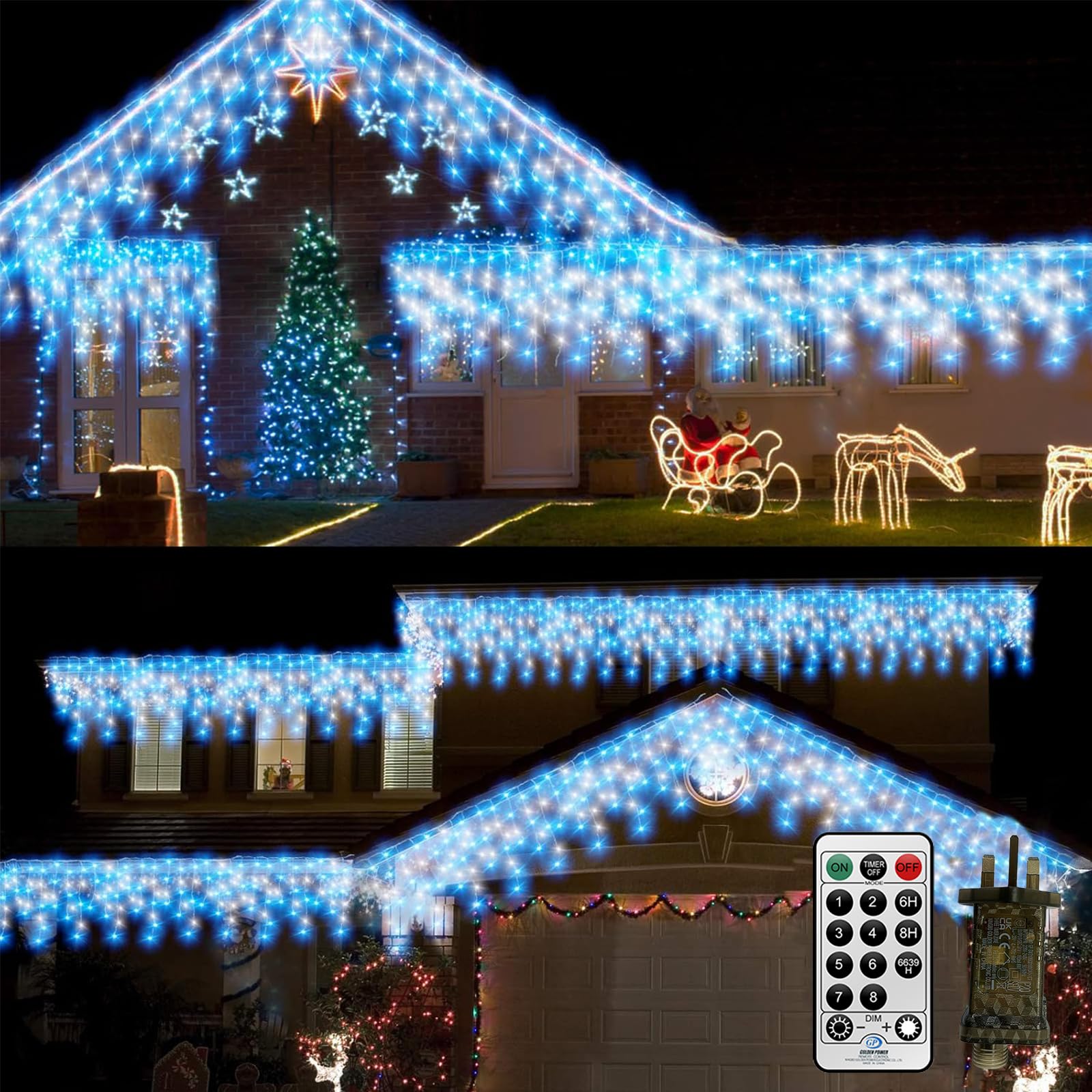 CORST Rideau Lumineux 10M 400LEDs Guirlande Lumineuse Pâques 8 Modes d'éclairage adaptateur Connectable pour Mariage Balcon Terrasse Pergola Fêtes Soirée Anniversaire (Bleu+Blanc)