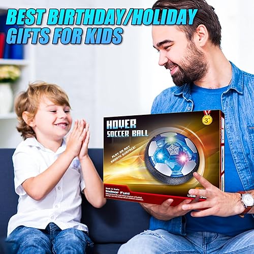 Miniatura 8 de Hover - Juego de balón de fútbol con 2 objetivos, fútbol de potencia aérea LED recargable, juguete flotante para interiores y exteriores, regalos de