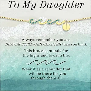 Dainty Gold Bracelet with Initials, Gifts for Women Initial Bracelets for Women Mom Gift Teen Gifts Trendy Stuff Wave Bracelet Grandma Graduation Gifts for Her 2025 Daughter Friend Letter A-Z Birthday Christmas Jewelry