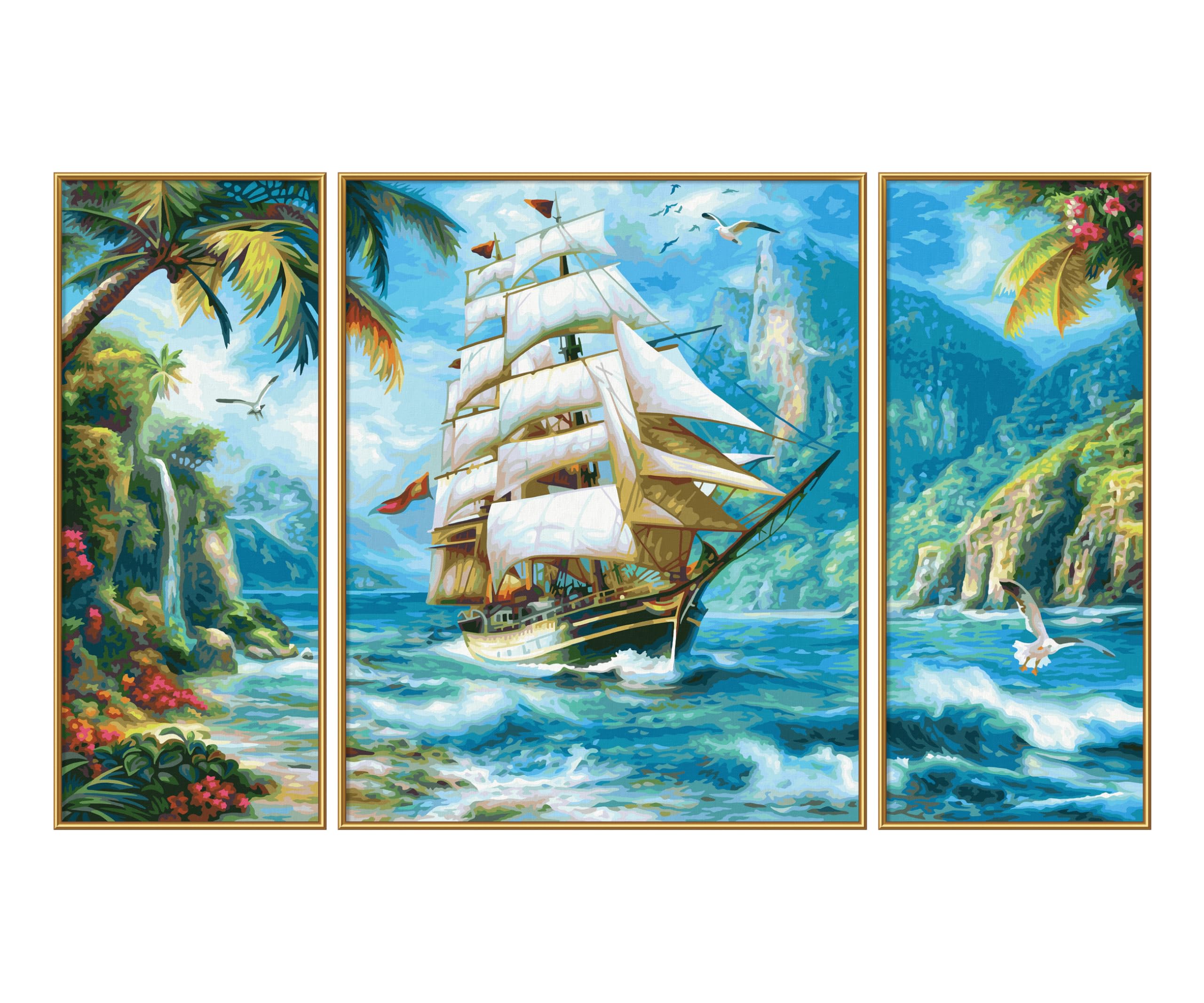 Schipper 609260927 Dipingere con i numeri – Nave a vela nel Mare del Sud – Pittura per adulti, compresi pennelli e colori acrilici, trittico, 50 x 80 cm