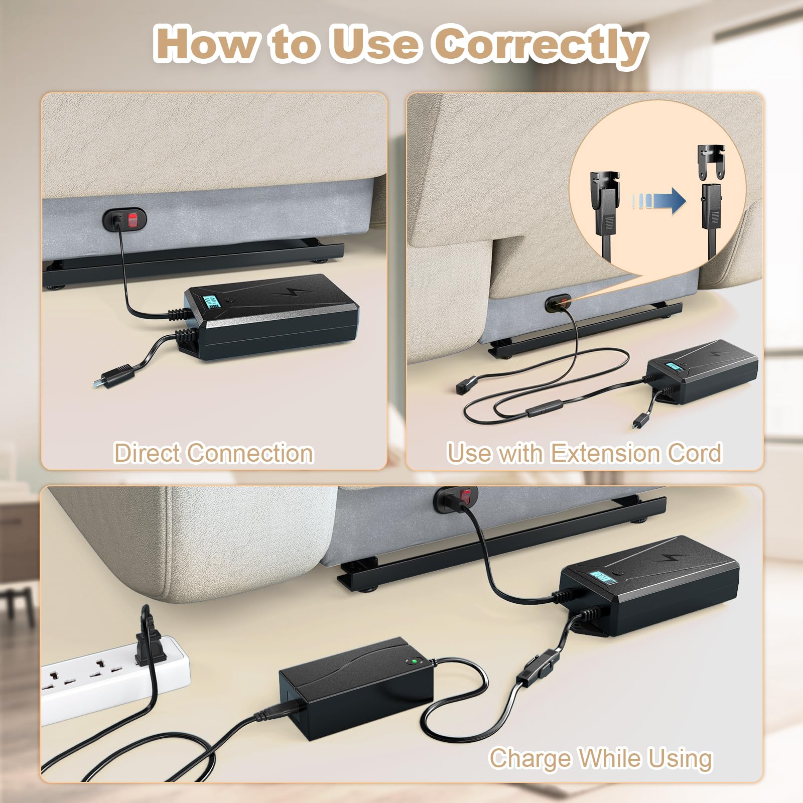 Batería recargable universal de 2500 mAh para muebles reclinables, batería de alimentación inalámbrica de 2 pines para sillón reclinable eléctrico, sofá eléctrico y silla elevadora