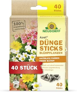 Neudorff Azet DüngeSticks für Blühpflanzen – Bio Düngestäbchen für kräftiges Wachstum und vielen farbenfrohe Blüten mit Sofort- & Langzeitwirkung, 40 Stück
