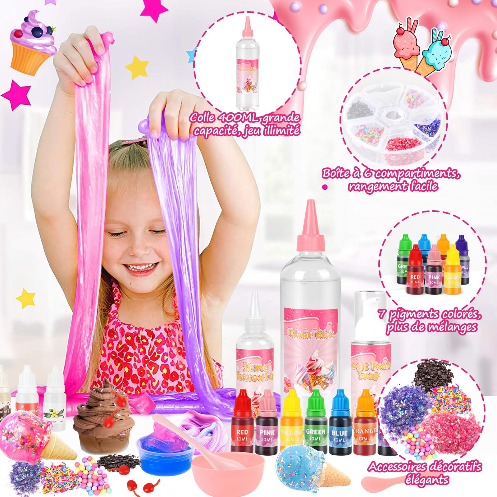 Herefun Slim Enfant, Kit de Fabrication de Slime Fluffy pour Enfants, DIY Slime Kit, Loisirs Créatifs et Activités Manuelles