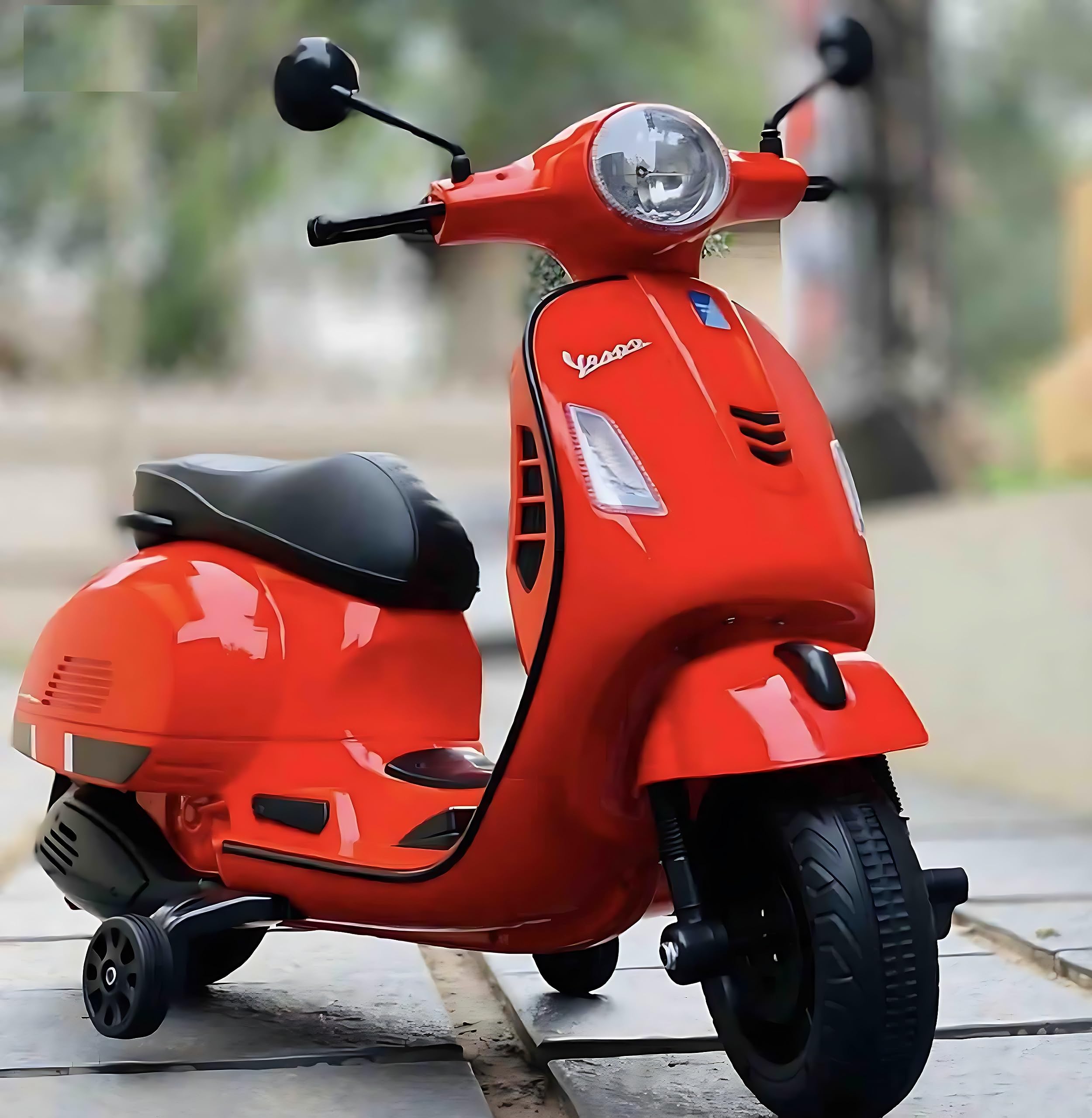 JN CREATIONS 12V Vespa Rechargeable Battery Operated Ride-On Scooter for Kids with Remote Control (2 to 7 Yrs) (Red)