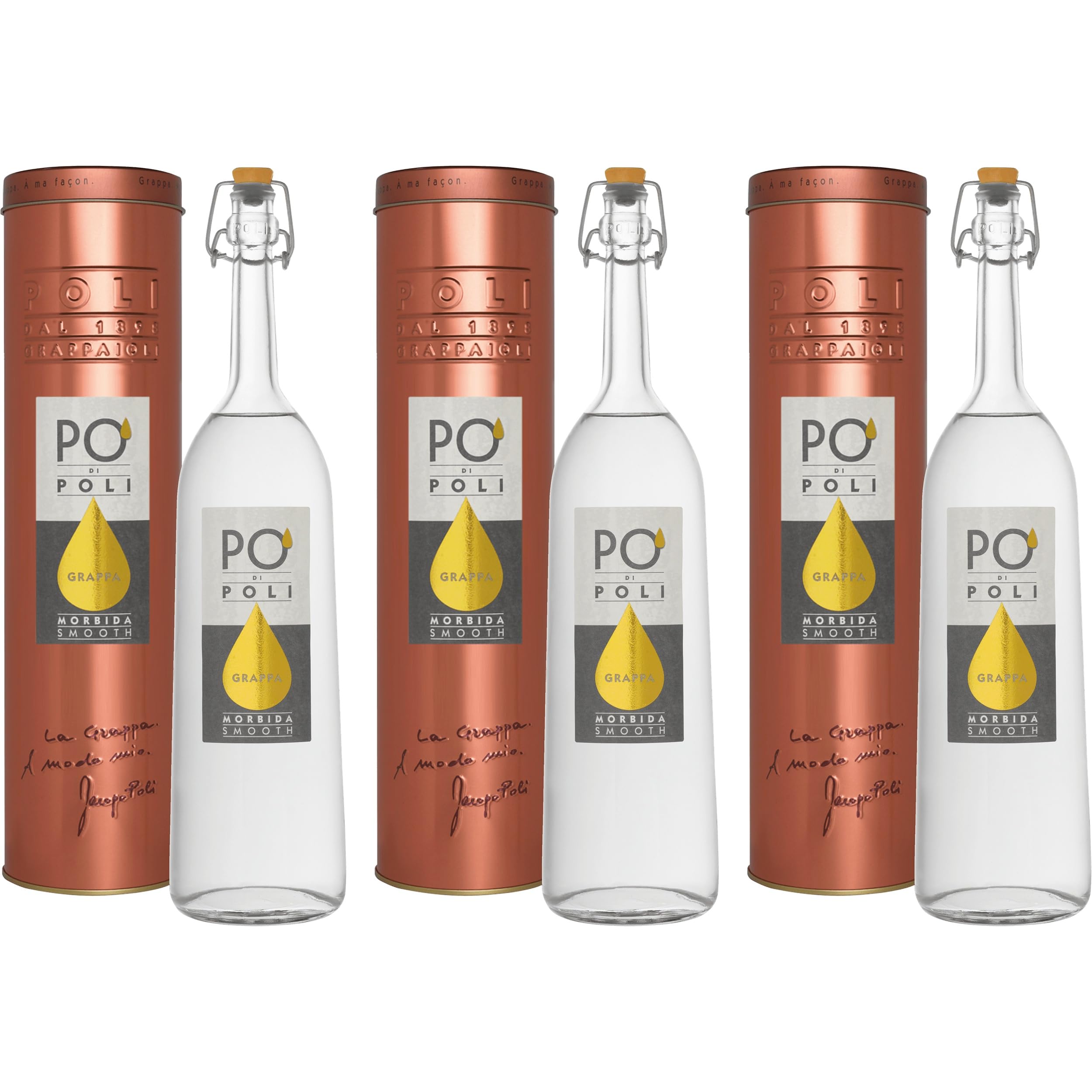 Jacopo Poli Po' di Poli Morbida (Moscato) Grappa Italien inkl. FeinWert E-Book (3 x 0.7 l)