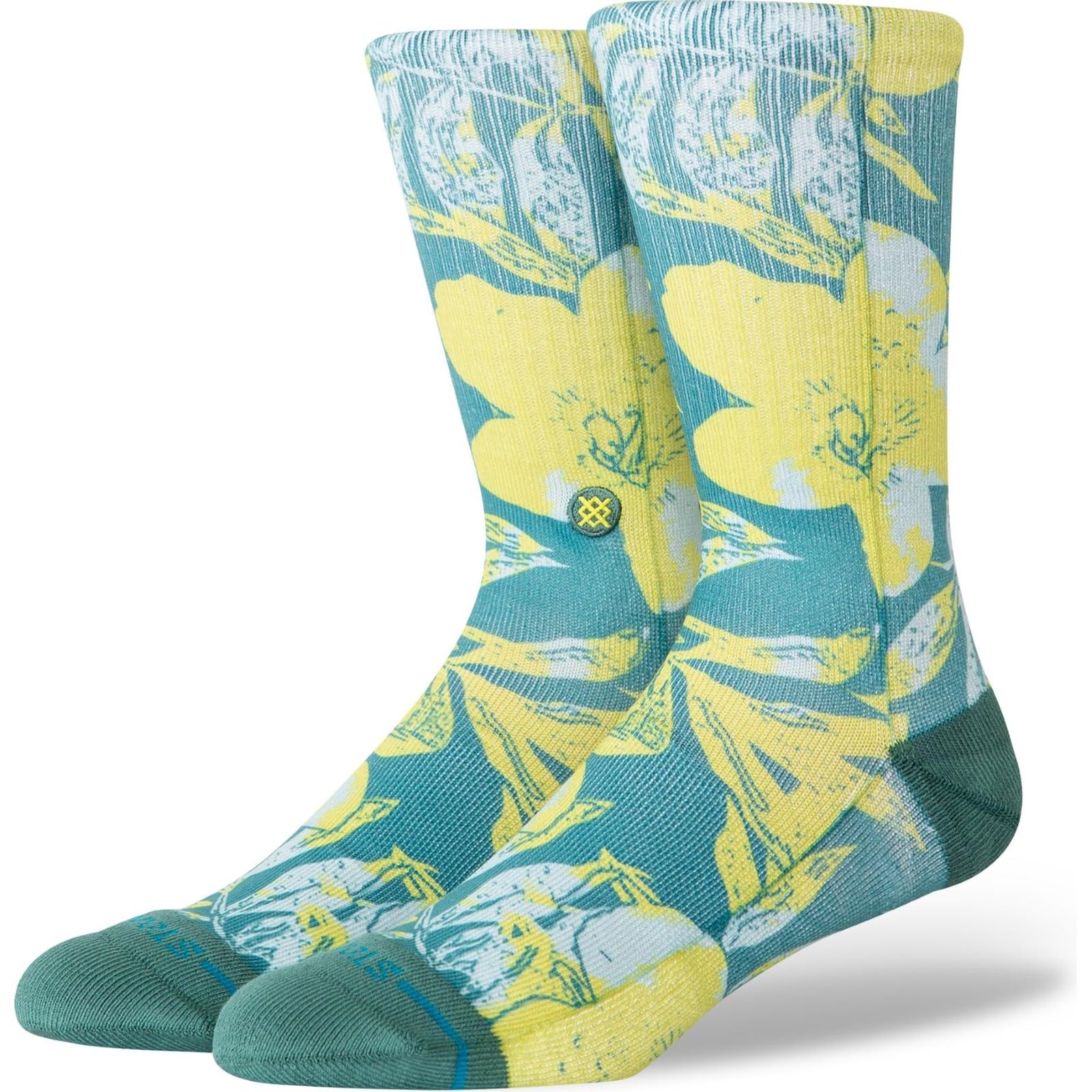 STANCE Lihue Crew Socks Green Floral Patterned Calf Socks Medium