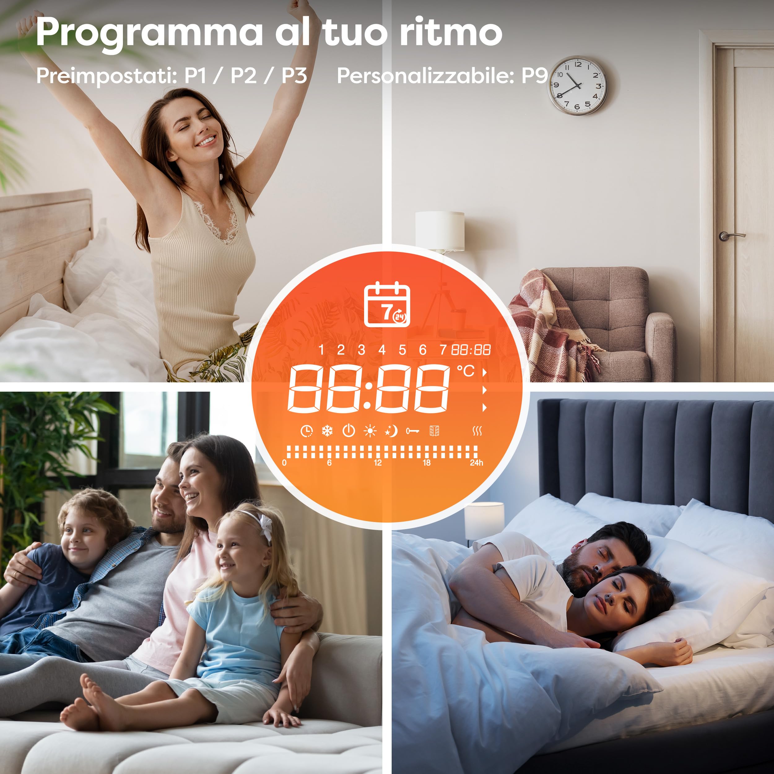 CIARRA Radiatore Ceramica e Pellicola Riscaldante 1500W - WiFi-Nero | Riscaldamento a Parete Intelligente PID per Soggiorno/Bagno (10-20㎡) - Calore omogeneo - Anti-gelo