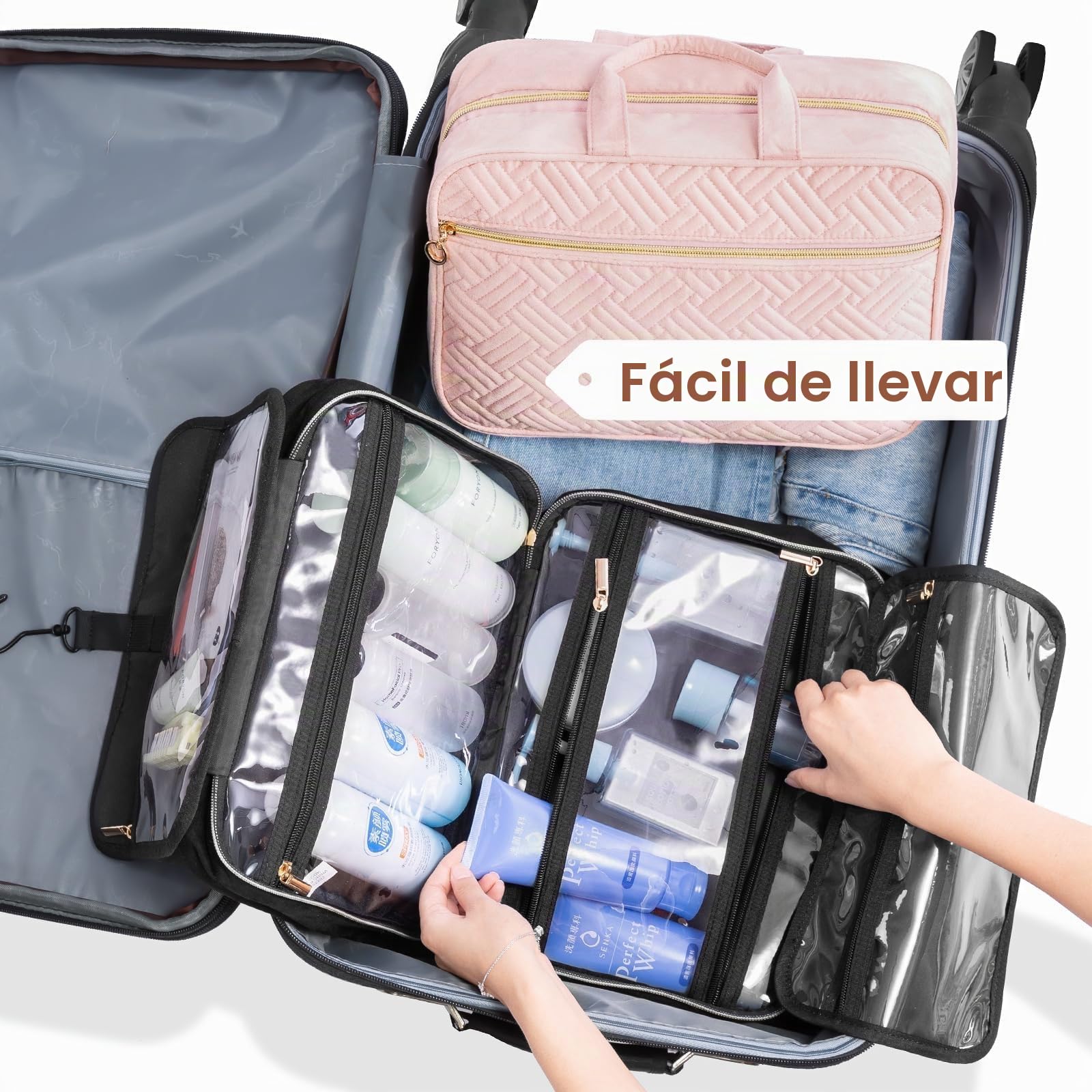 LOVEVOOK Neceser Viaje Mujer, Grande Bolsa de Aseo Colgante Neceser | con Gancho Giratorio de 360°, Impermeable Maquillaje Organizador Viaje Accesorios