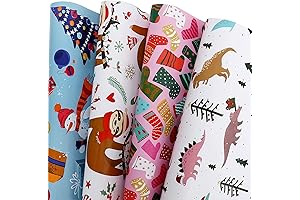 CAMKUZON - 12 Sheets Cartoon Christmas Wrapping Paper for Kids, Boys and Girls