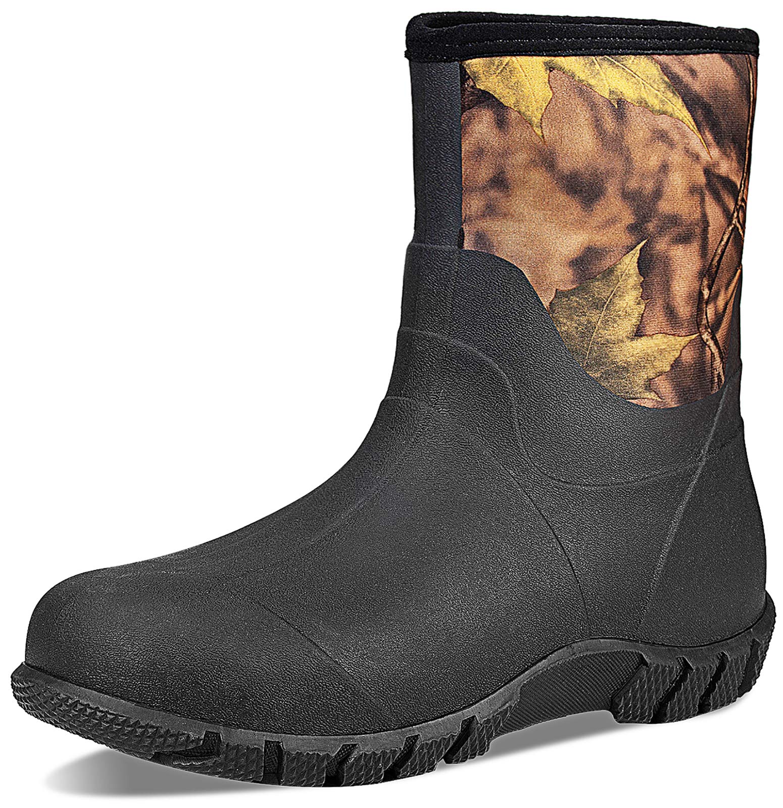 TENGTA Men's Wide Width Rubber Boots Womens Mid Calf Waterproof Mud Rain Boots for Hunting Farming Gardening Mud Working Black 9