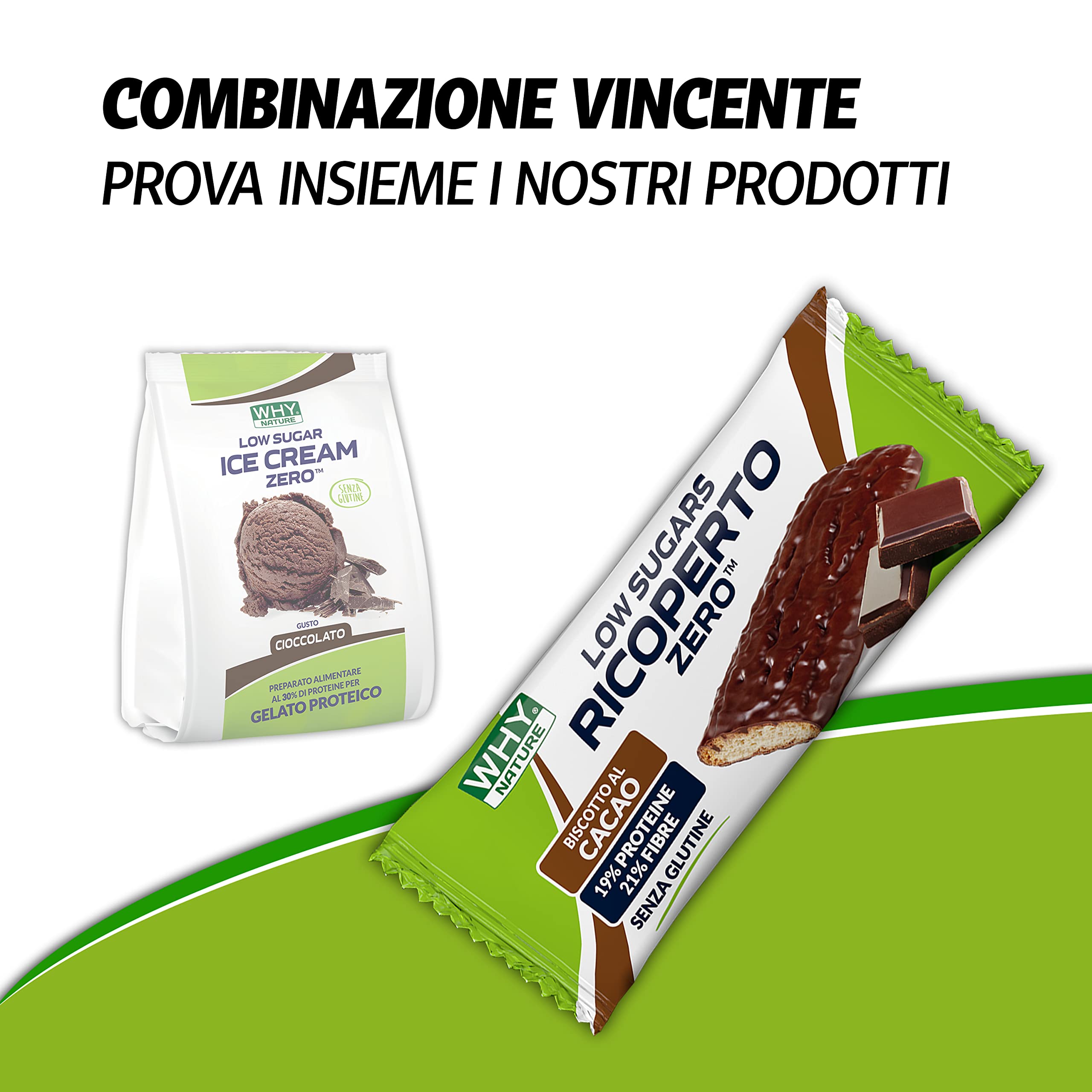 WHY NATURE LOW SUGAR ICE CREAM ZERO - Preparato Per Gelato Proteico - Senza Glutine - Gusto Cioccolato - 200 gr