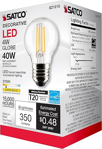 Miniatura 5 de Satco Bombilla LED E26 de 4 W, 2700 K, clasificación de 15000 horas, regulable