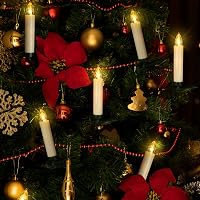 yunsheng 20 db LED Karácsonyi Gyertya - Vezeték Nélküli, Távirányítós, Időzíthető, Elemes Mikulásfa Fények IP64 Vízálló Csipesszel, Elemekke 7