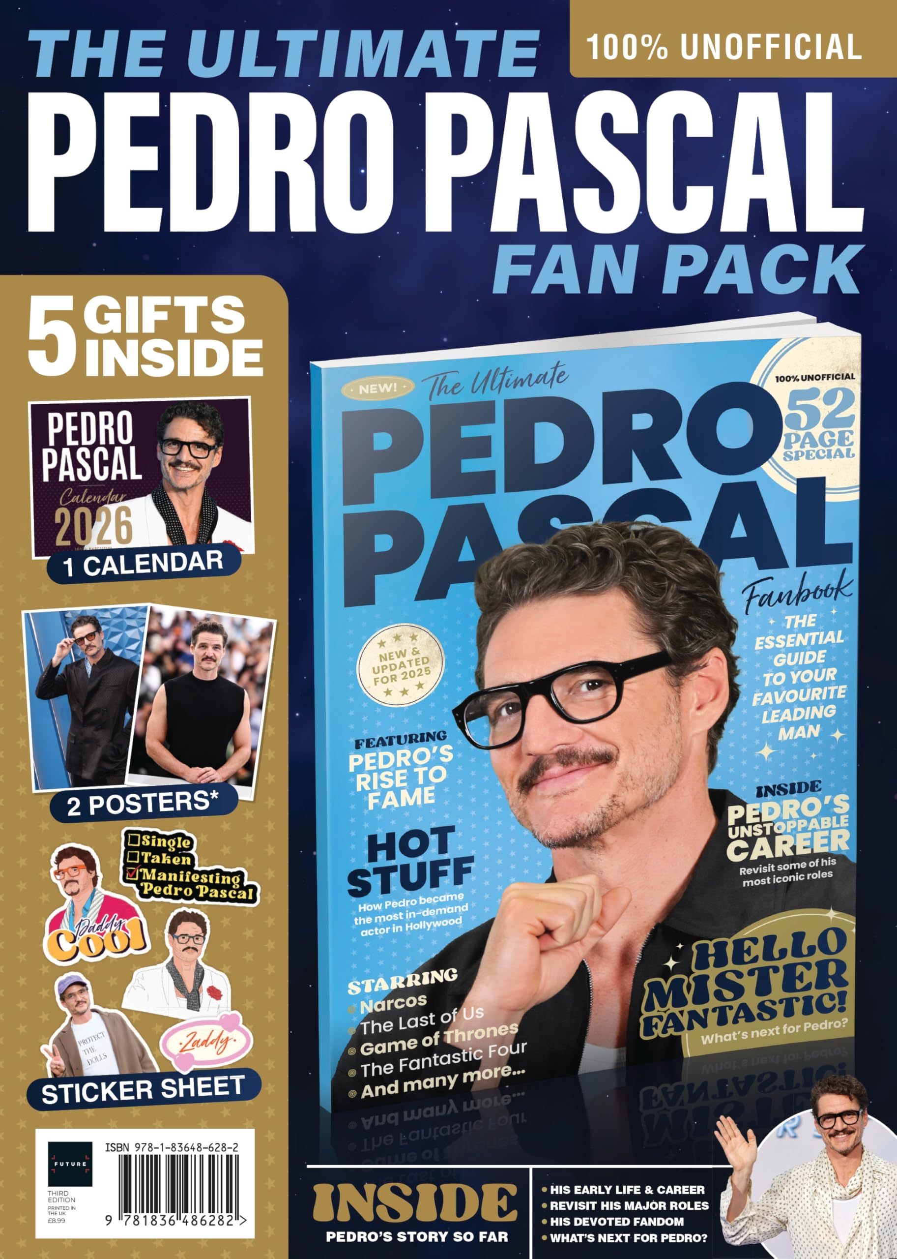 Ultimate Pedro Pascal Fan Pack Including a Huge double sided poster, 2026 Calendar and sticker sheet