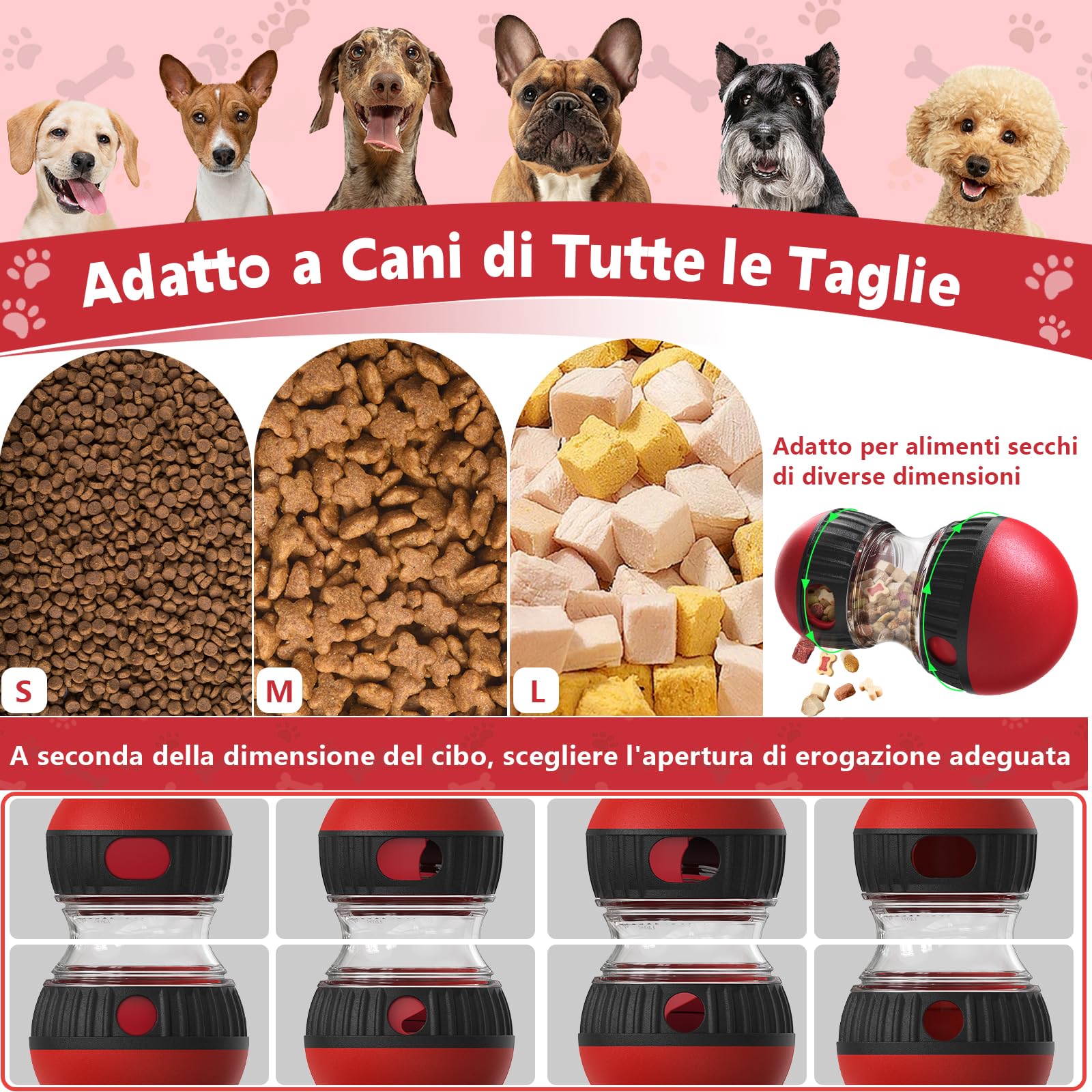 Dufuso Gioco di intelligenza per cani, mangiatoia lenta per cani che migliora la digestione, divertente gioco di occupazione per caniche distribuisce cibo - Rouge