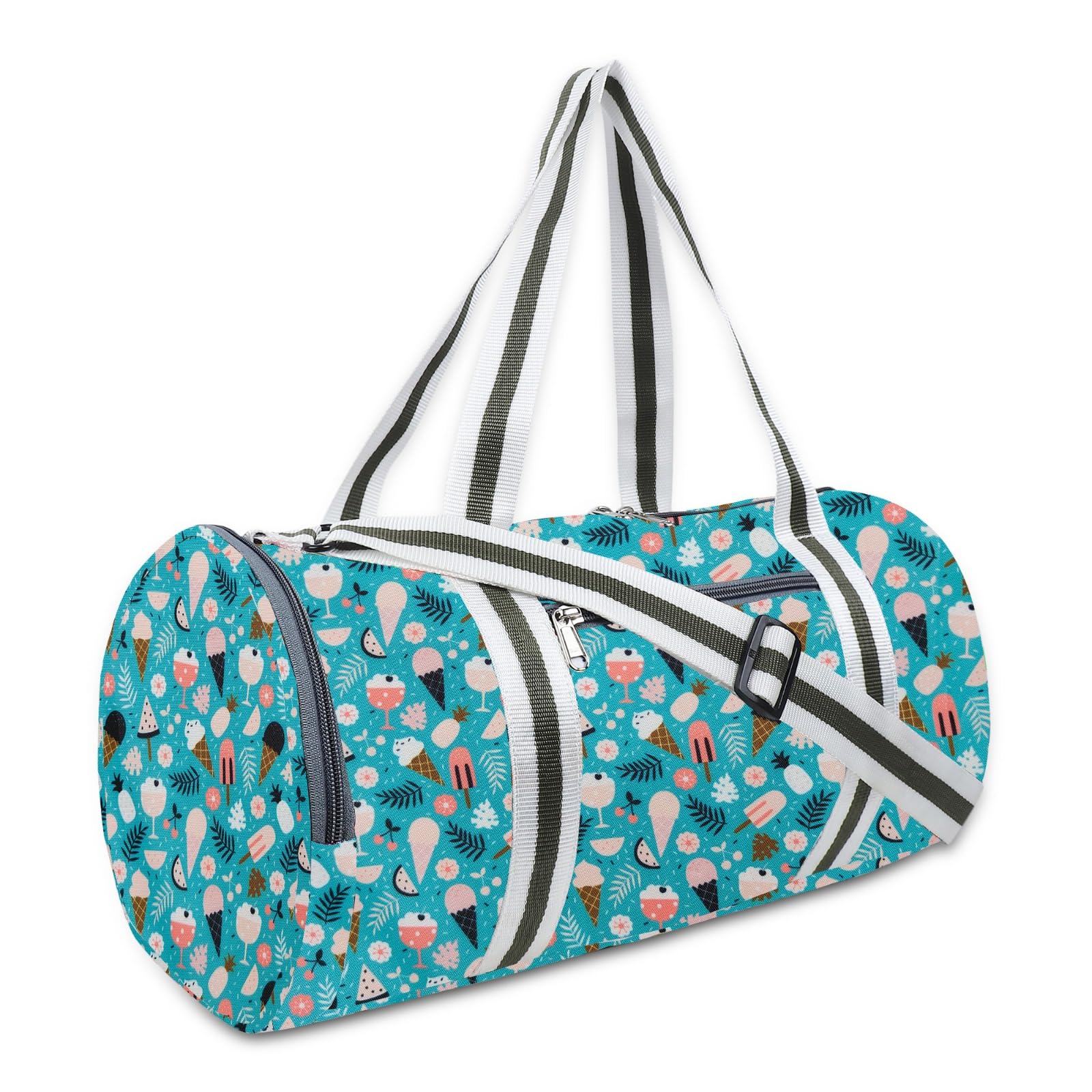 Water-Resistant Gym Bag for Men & Women | Dual Handle & Adjustable Strap | Side Net Pocket & Front Compartment for Essentials. (Icecream PRNT)