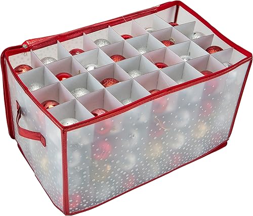 Miniatura 9 de Simplify Caja de almacenamiento para adornos de 64 unidades, plástico, organizador decorativo, contenedor de almacenamiento, rojo, 12 pulgadas de