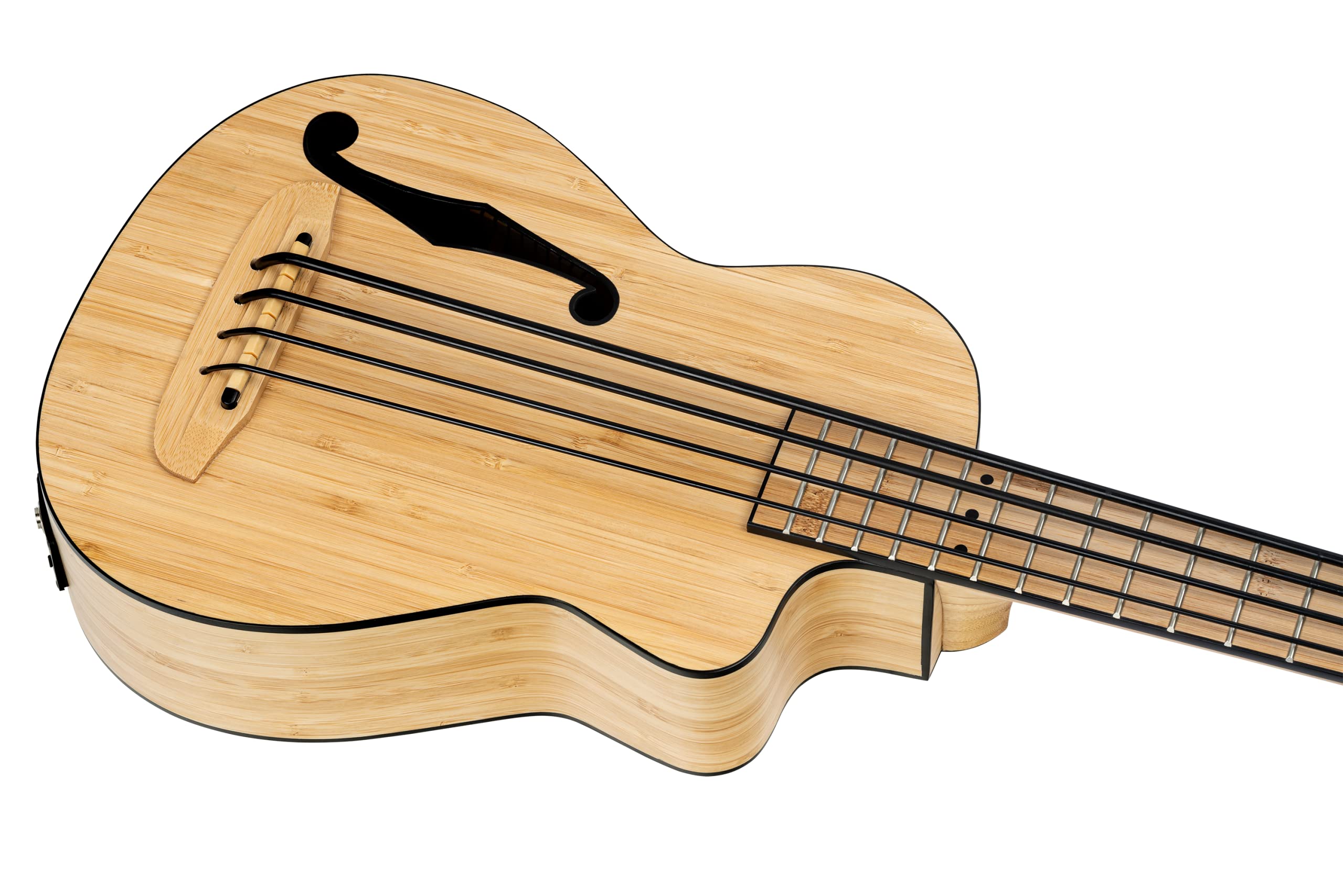 Ortega Guitars Bass Ukulele Elektro-Akustisch – F-Schallloch – Bamboo Series – Inklusive Gig Bag – Massiver Bambus, Natur (RUNAB-UB)