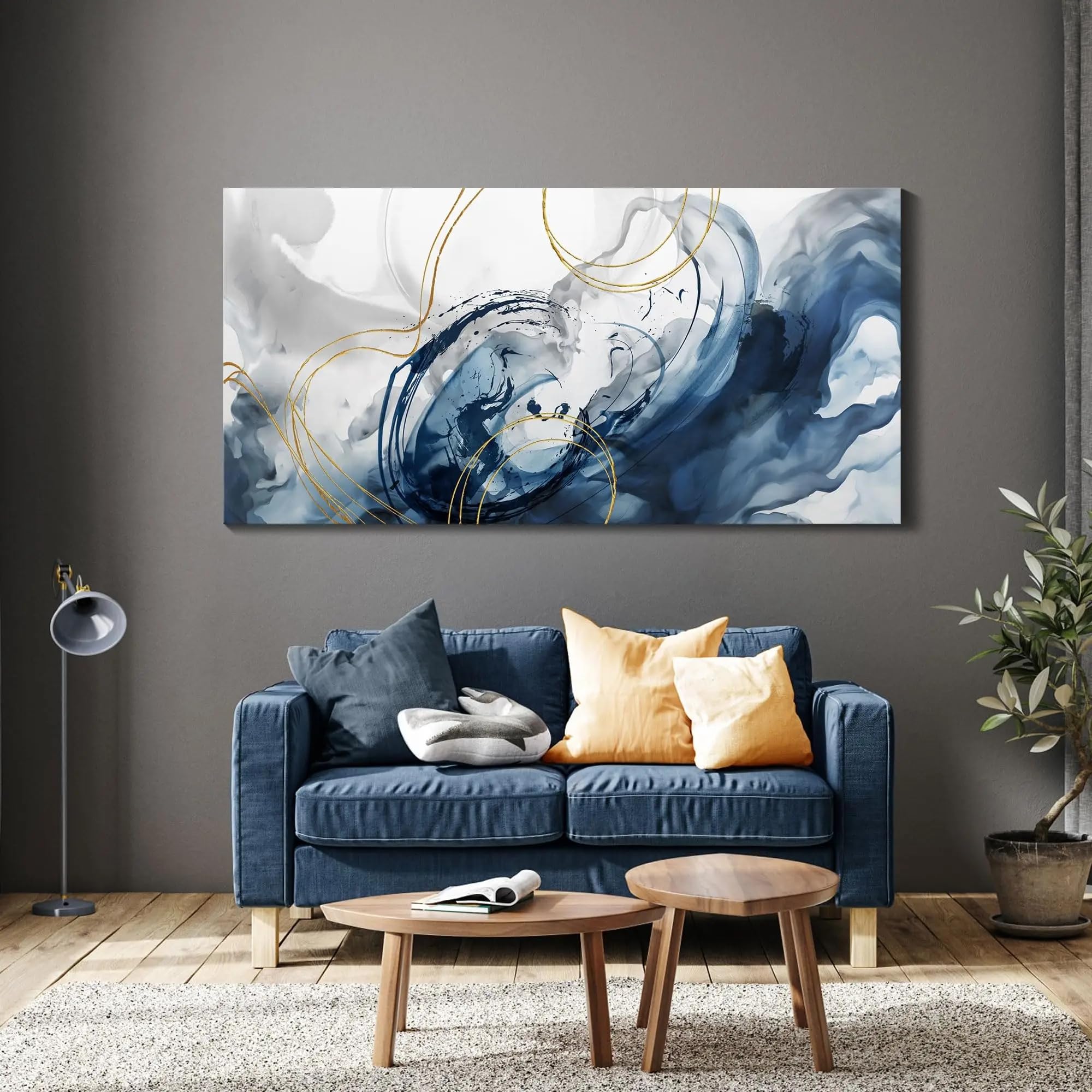 LTjiajuypd Abstract Watercolor Canvas Prints Poster Art Ink Wash Style Wall Decor With Free Lines, Home Cafe Office Decoration(55X110cm)