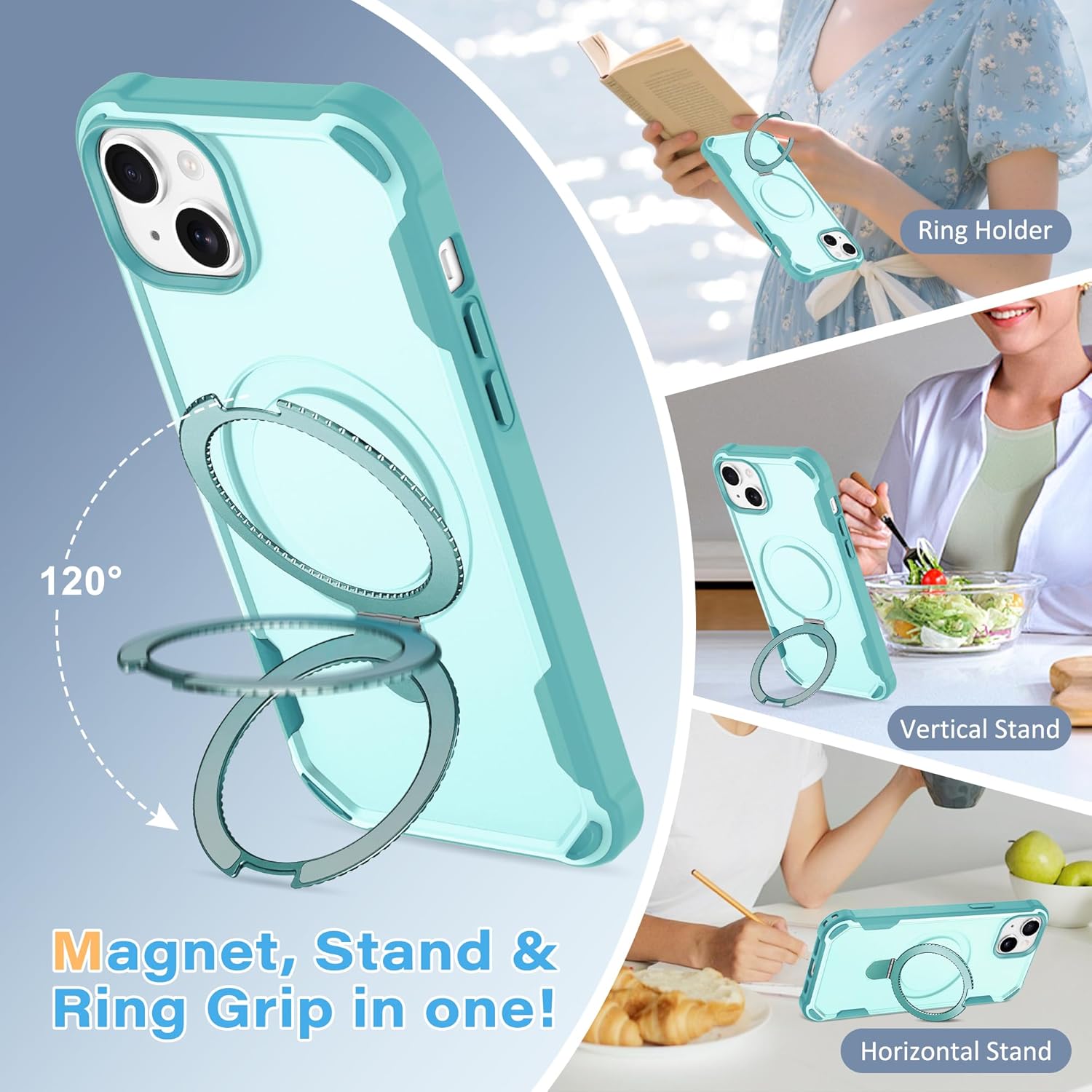 Fingic Compatible with iPhone 13 Case &iPhone 14 Case with Invisible Magnetic Ring Stand[with Mag-safe][Military Drop Protection]Shockproof Slim Protective Case for iPhone 13/4,6.1 Inch,2021/2022,Blue