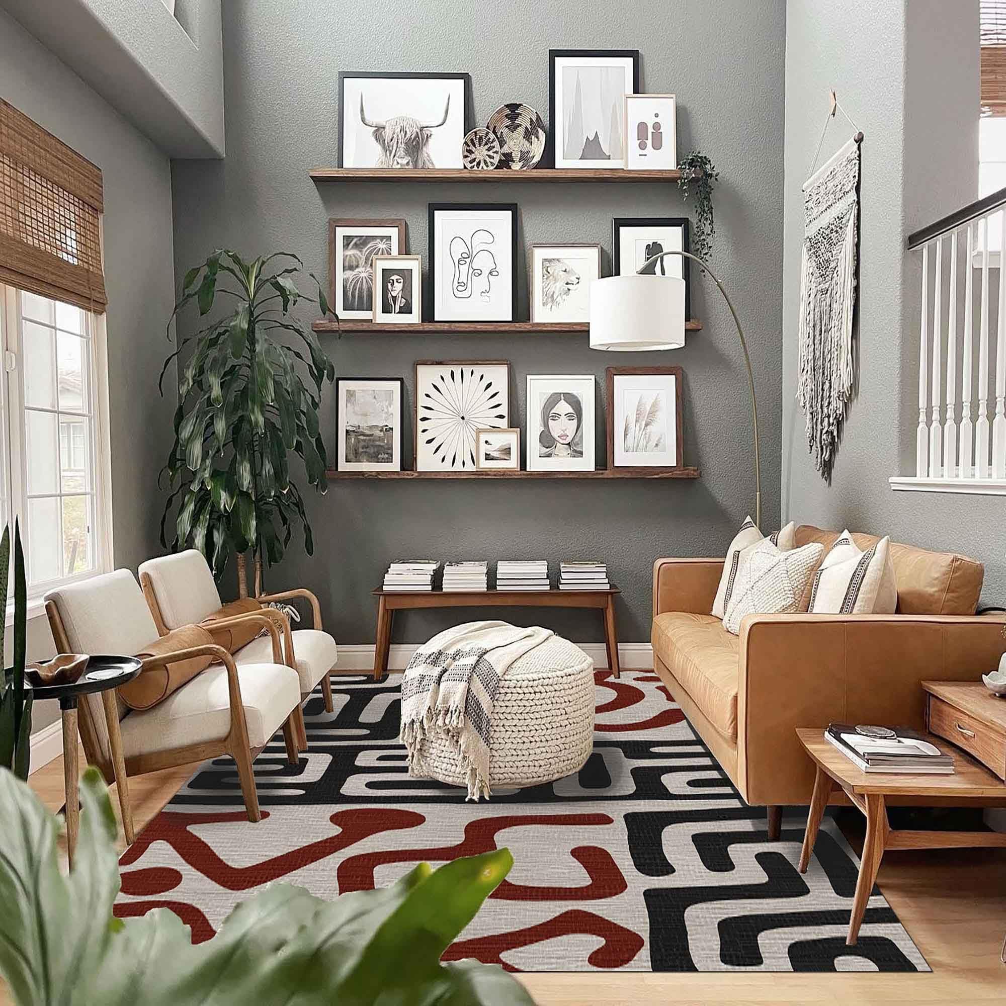 Latte Dizayn Drew Desenli Kadife Pamuk Tabanlı Yıkanabilen Kaydırmaz Antibakteriyel Salon Halısı (80X150)
