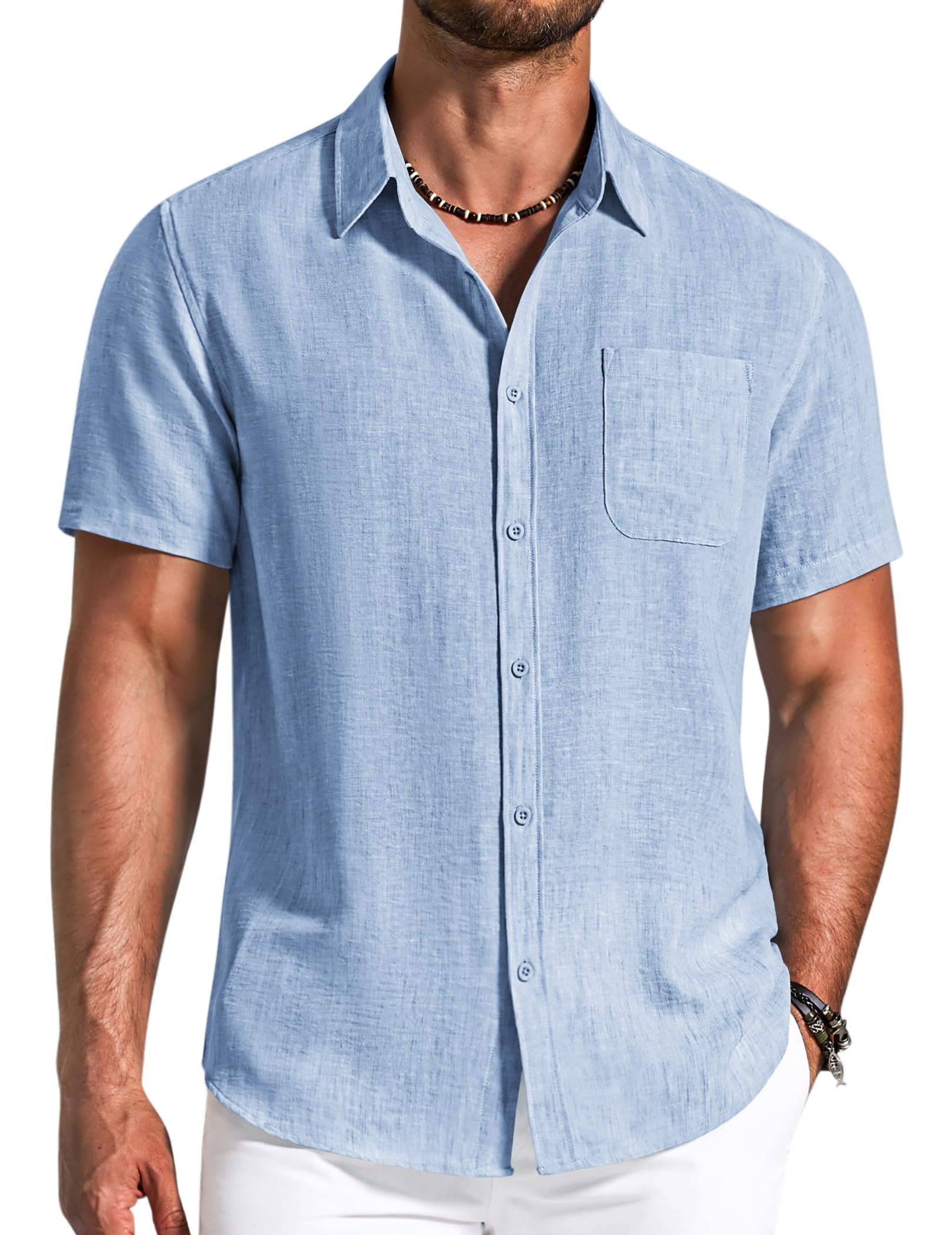 COOFANDY Hemd Herren Kurzarm Klassisch Bequem Sommerhemd Casual Freizeit Strand Shirt mit Brusttasche