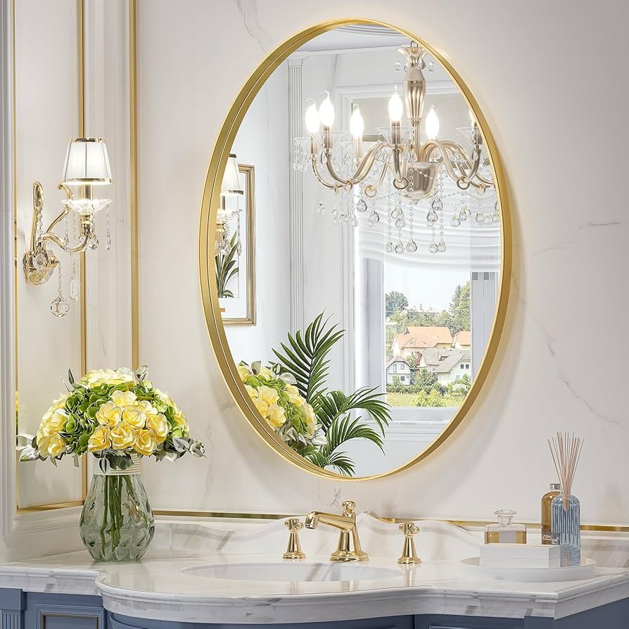 Amazon.com: Brightify Espejo ovalado dorado para baño, 24 x