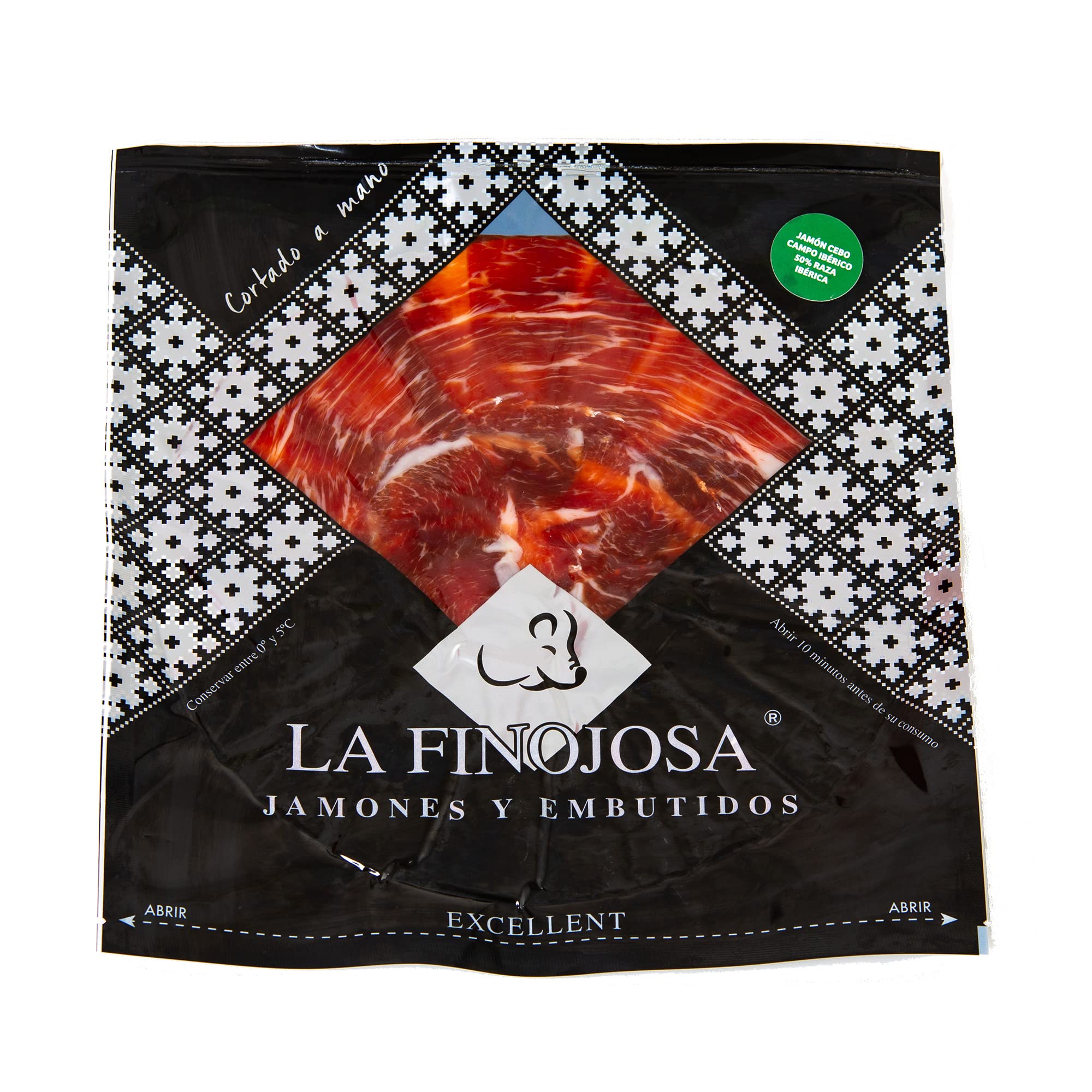La Finojosa - Schinken aus Weidemast Iberico, 50% Iberische Rasse - 2 Teller mit je 100 g - Messerschnitt - Mindestens 30 Monate Reifezeit - Schinkenkeule - Intensives und Angenehmes Aroma