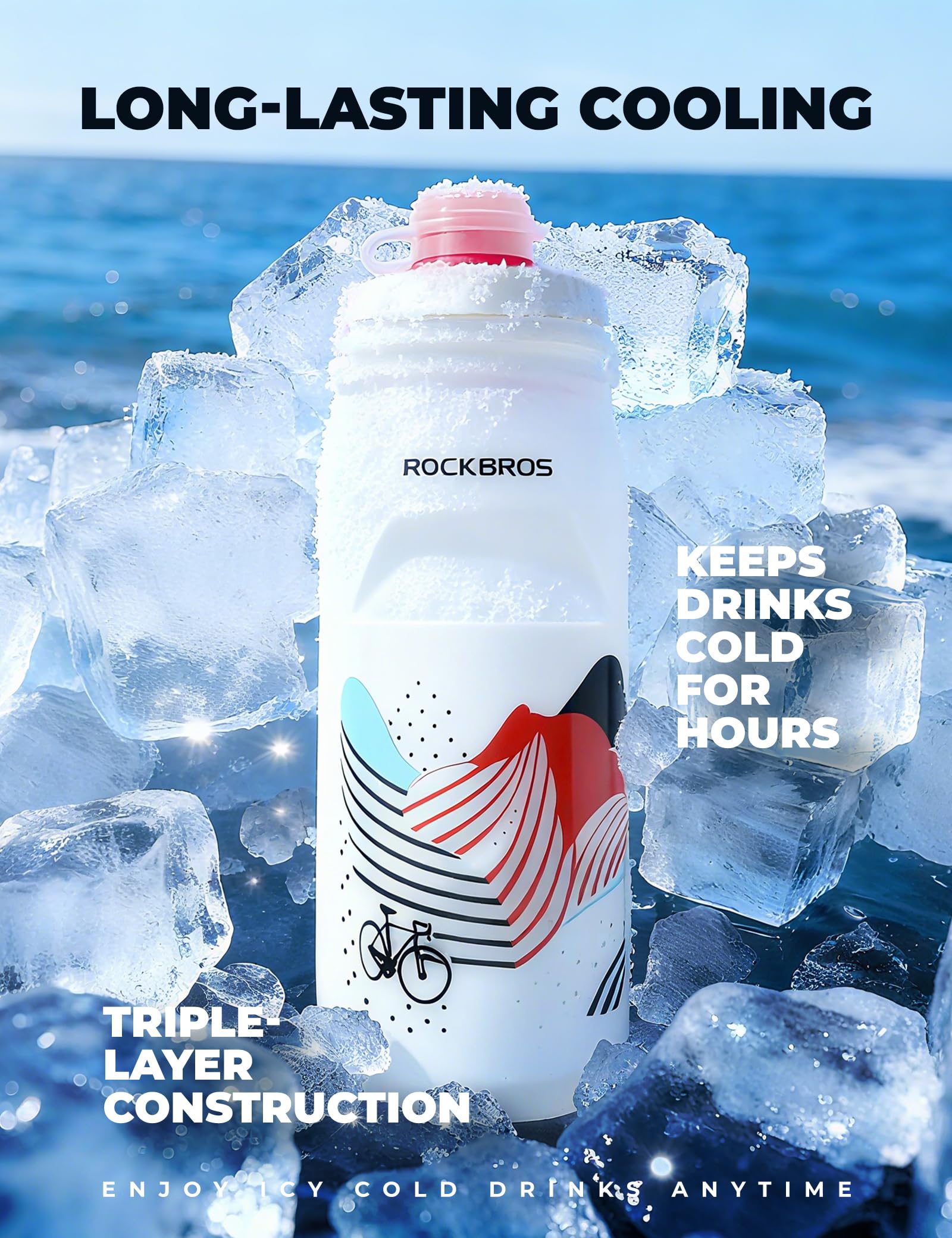 ROCKBROS Borraccia Sportiva Termica Fredda da 620ml, Bottiglia in PP5 per Bici MTB, Buon Raffreddamento, Multifunzionale per Ciclismo Fitness Escursionismo Corsa