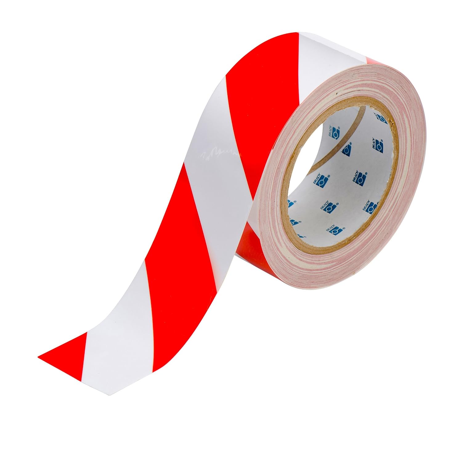 Brady - 104318 ToughStripe Nonabrasive Diagonal Stripes Floor Marking Tape, 100' Length, 2" Width, Red on White (Pack of 1 Roll)
