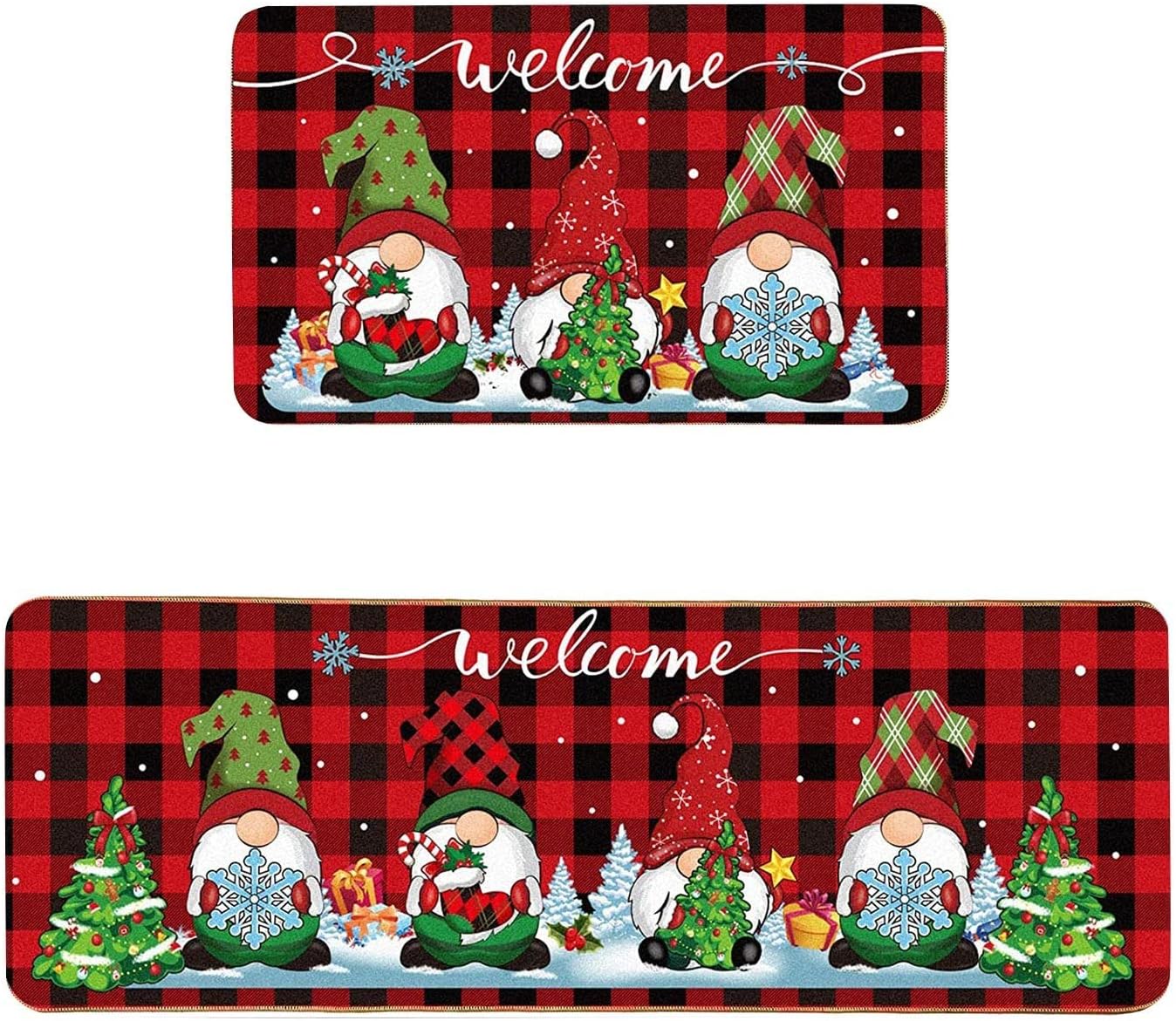 Christmas Kitchen Rugs and Mats Set of 2, NonSlip Gnomes