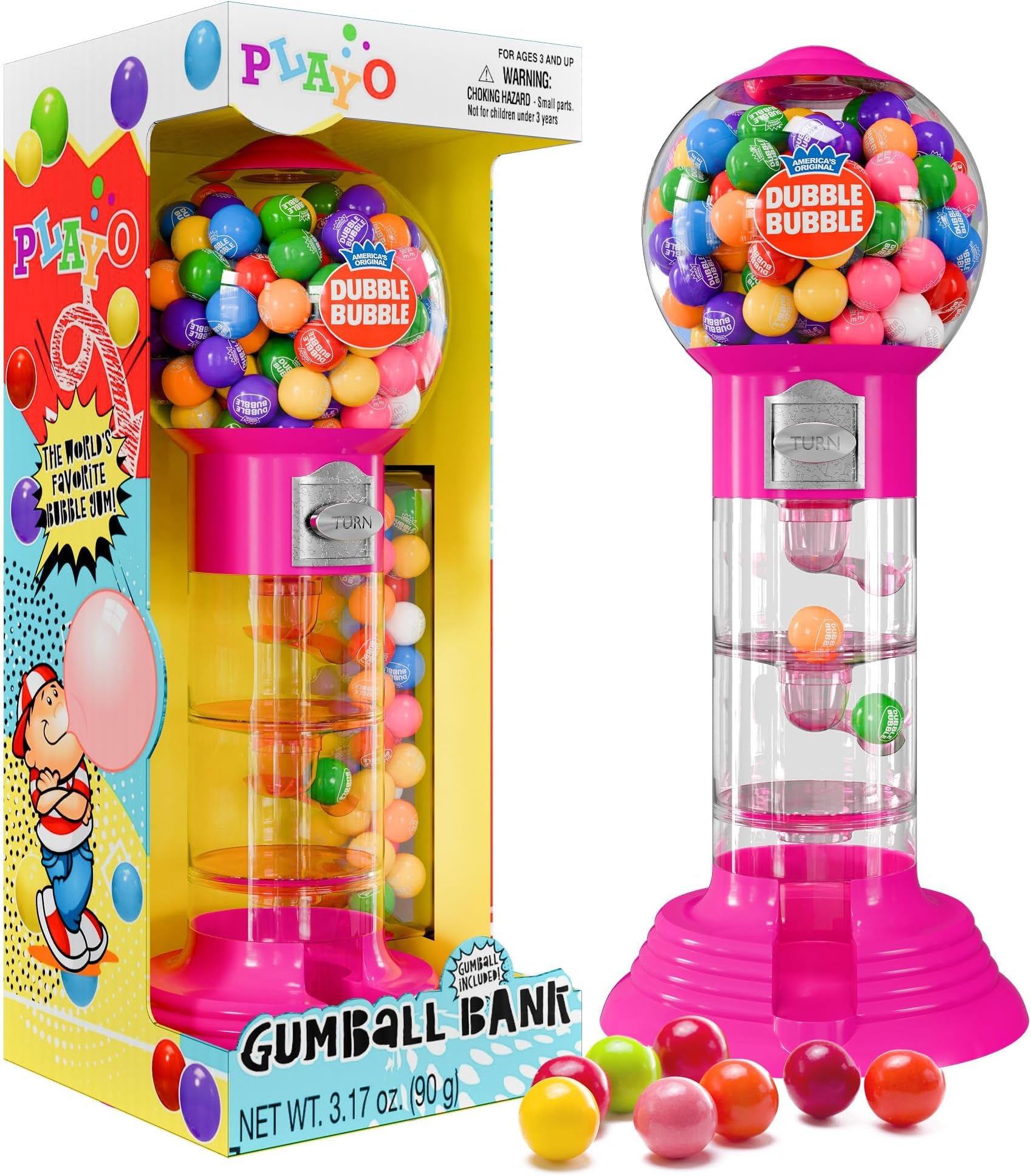 PlayO 10.5" Gumball Machine for Kids, Spiral Style Candy Dispenser for Gifts, Parties or Events - Bubblegum Machine w/Gumb Balls Included