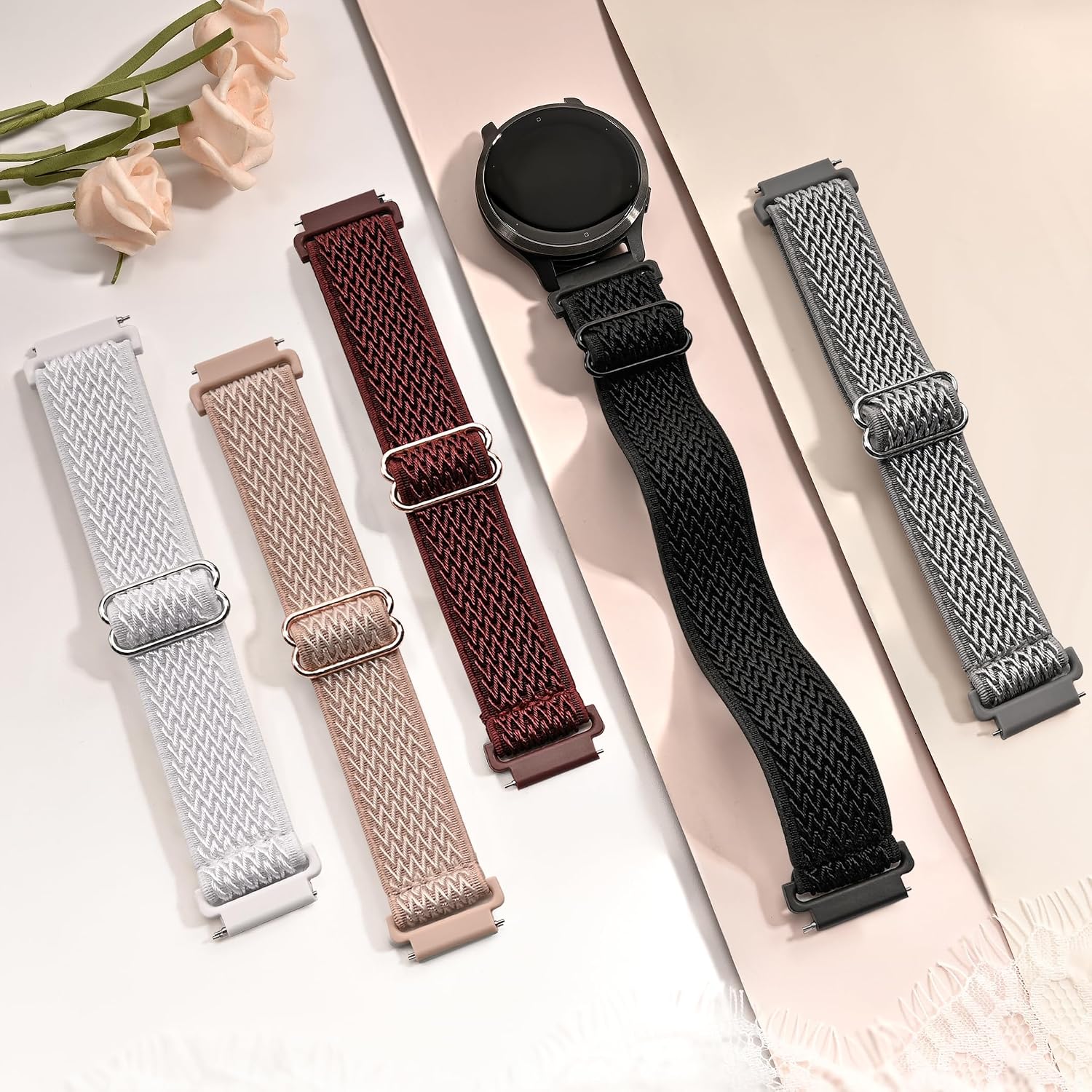 5 Pack Nylon Watch Bands Compatible with Garmin Venu 3S/Venu 4(41mm)/2S/Forerunner 265S 42mm,18mm Soft Stretchy Sport Strap for Garmin Vivoactive 4S 40mm/Forerunner 255S 41mm Women Men image 2