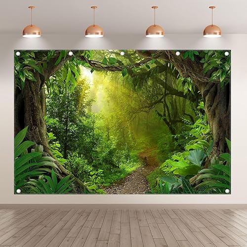 Miniatura 9 de Swepuck Telón de fondo de fotografía de bosque de selva tropical de 10 x 8 pies, paisaje natural, safari, decoración de fiesta para niños y adultos,