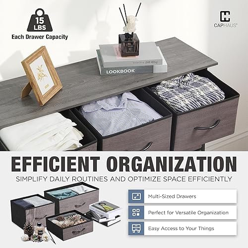 Miniatura 6 de CAPHAUS Torre de almacenamiento de cajones con 14 cubos de tela, almacenamiento de lavandería, unidad de clasificación, cómoda, organizador con