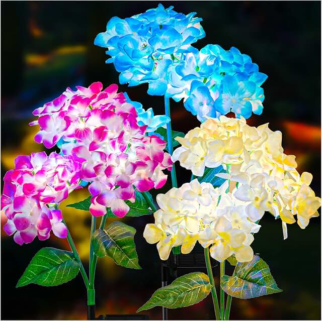 TONULAX Solar Garden Lights in colorful hydrangea design