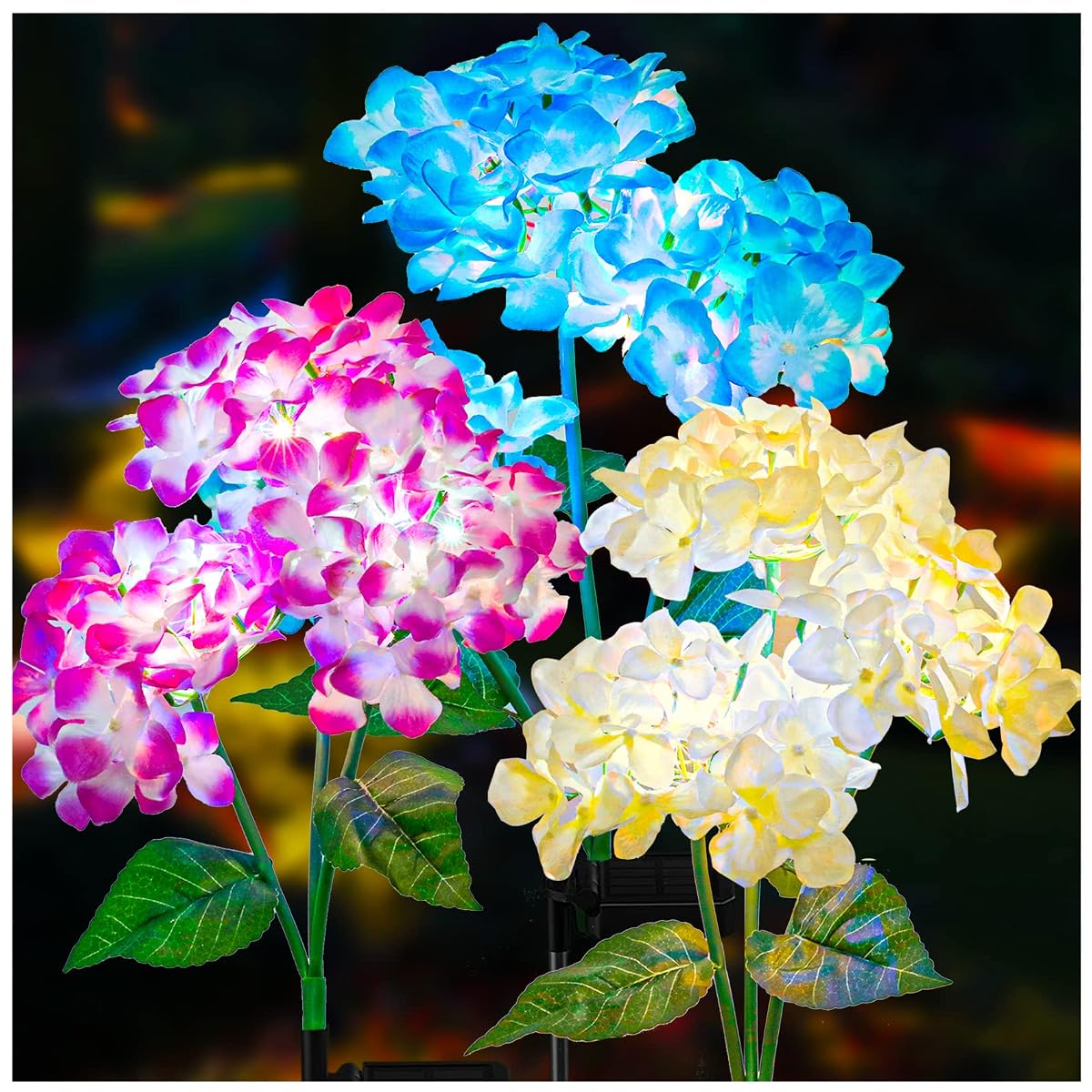 TONULAX Solar Hydrangea Flower Lights - 3 Pack, Colorful, Silk Material,